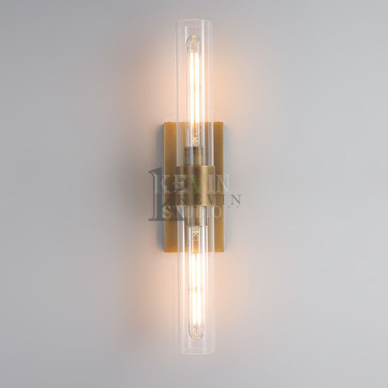 Develle Modern Linear Glass Tube Wall Sconce wall sconce Kevin Studio Inc Lacquered Burnished Brass  