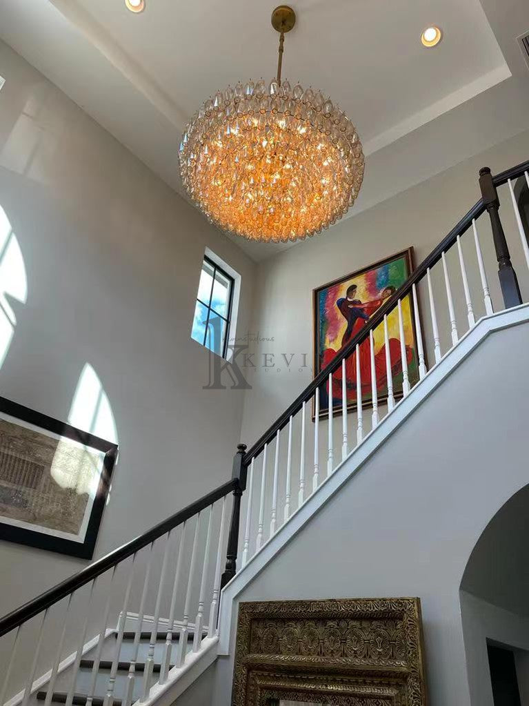 Caelin Modern Round Glass Tiered Chandelier chandelier Kevin Studio Inc   