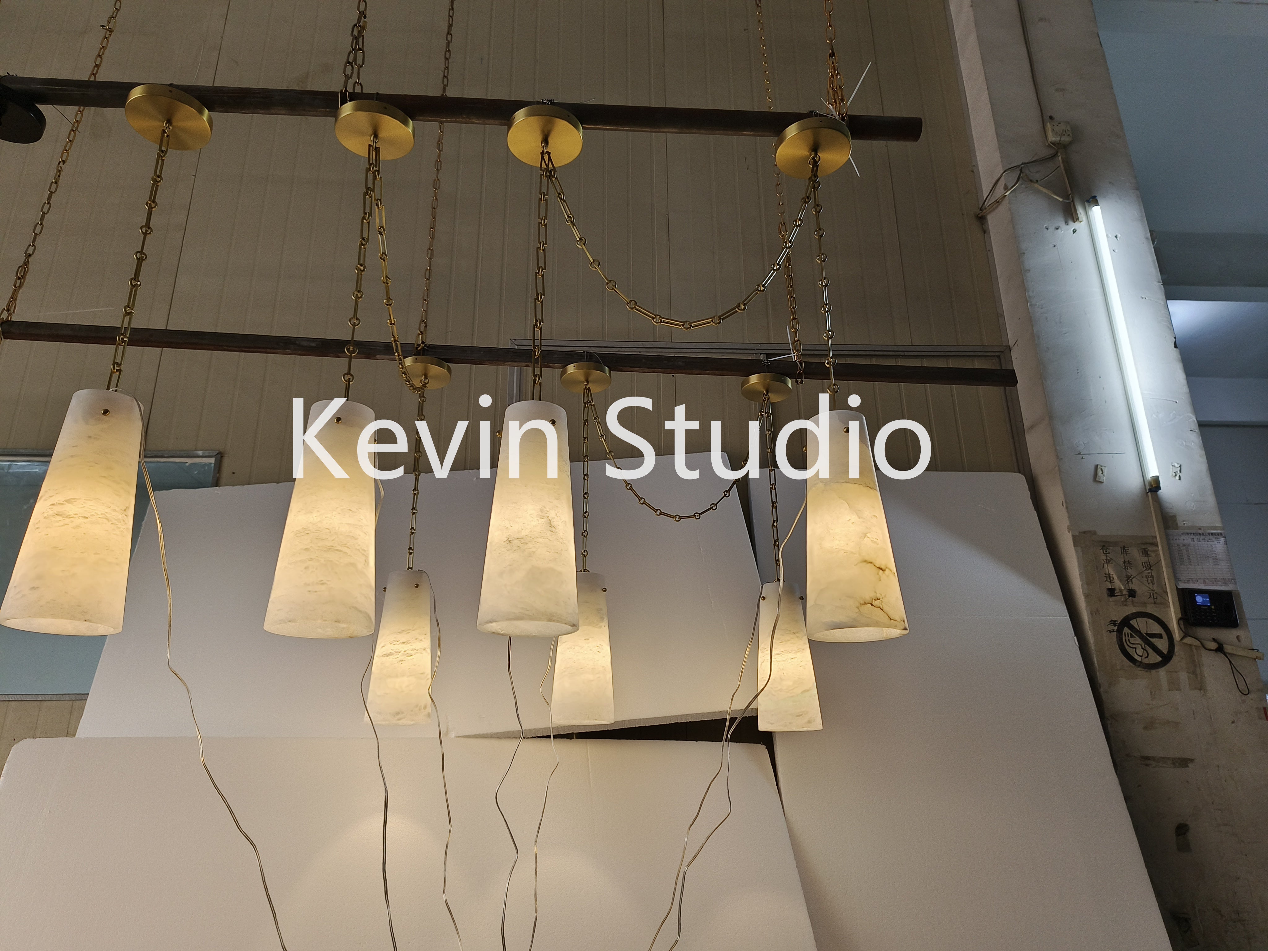 Contemporary Modern  Alabaster Modern 3-Light Marble Chandelier, Chain Adjustable Chandelier Kevin Studio Inc   