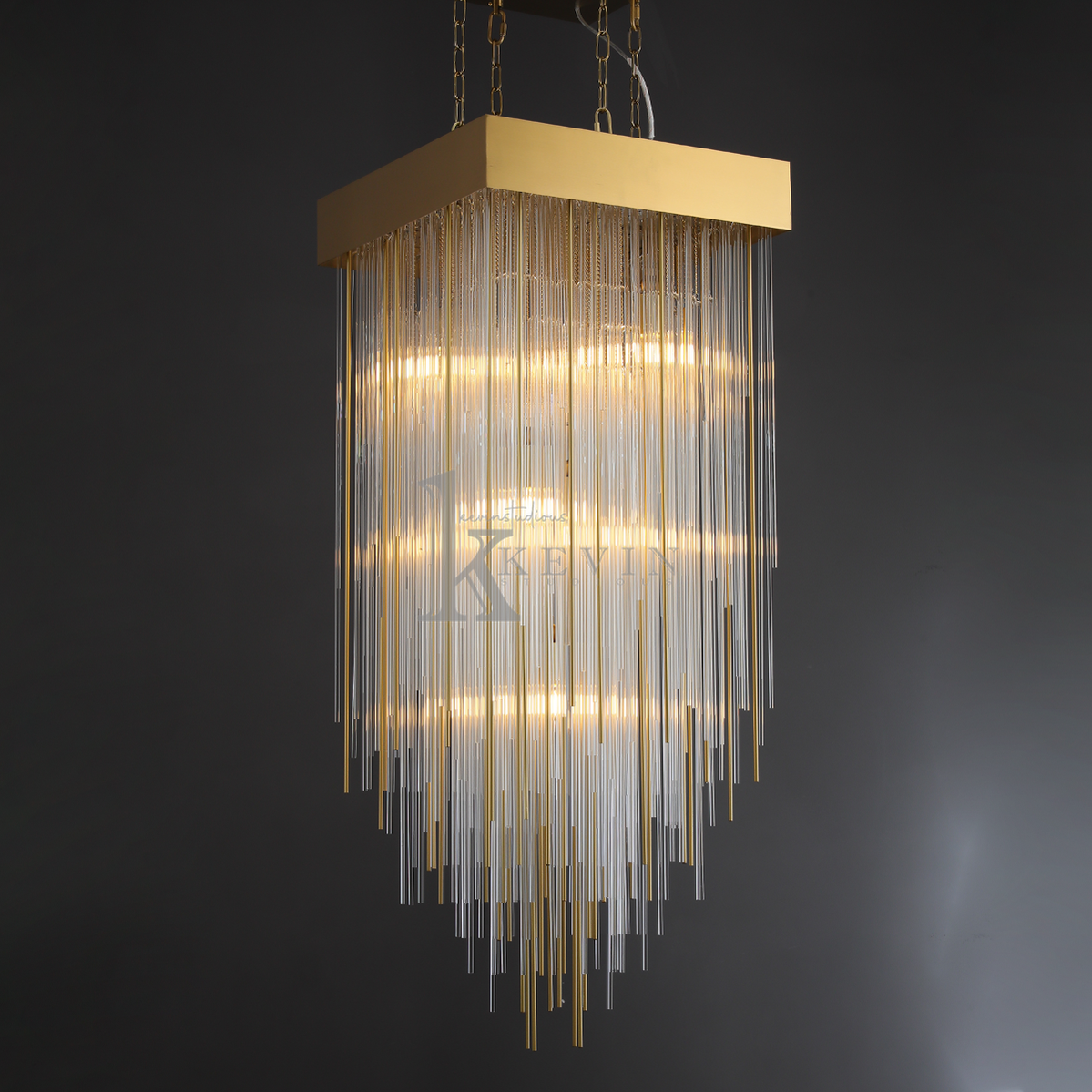 Viva Modern Glass Square Chandelier 20", 30", 54" chandelier Kevin Studio Inc 20" Lacquered Burnished Brass 