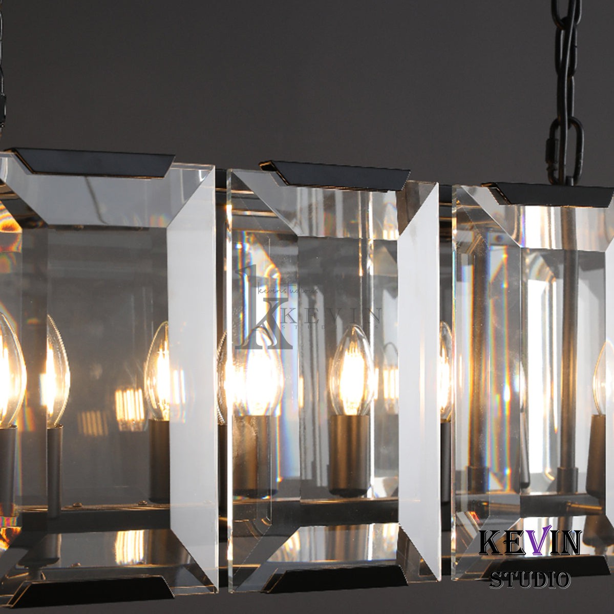 Harlm Modern Faceted Crystal Glass Rectangular Chandelier 42", 54”, 62“, 74” chandelier Kevin Studio Inc   