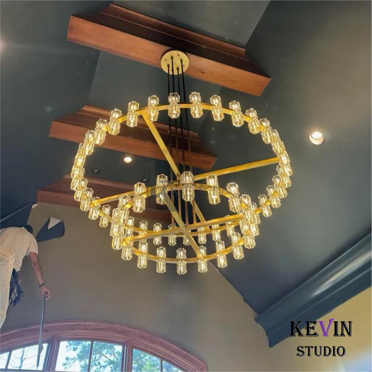 Aminda Modern Round 2-tier Large Crystal Chandelier For Living Room chandelier Kevin Studio Inc   