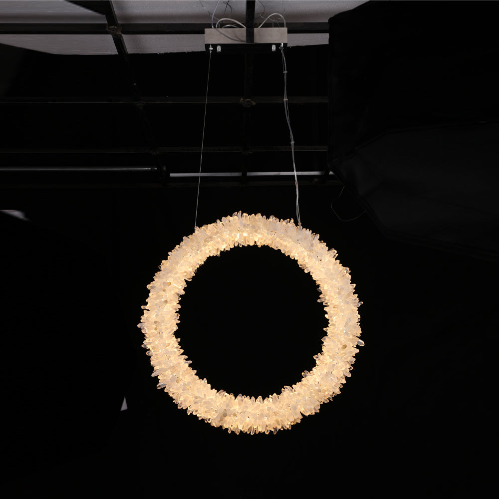 Rock Crystal Modern Geode Quartz Crystal Chandelier Vertical Hanging Ring Pendant Light Chandelier Kevin Studio Inc   