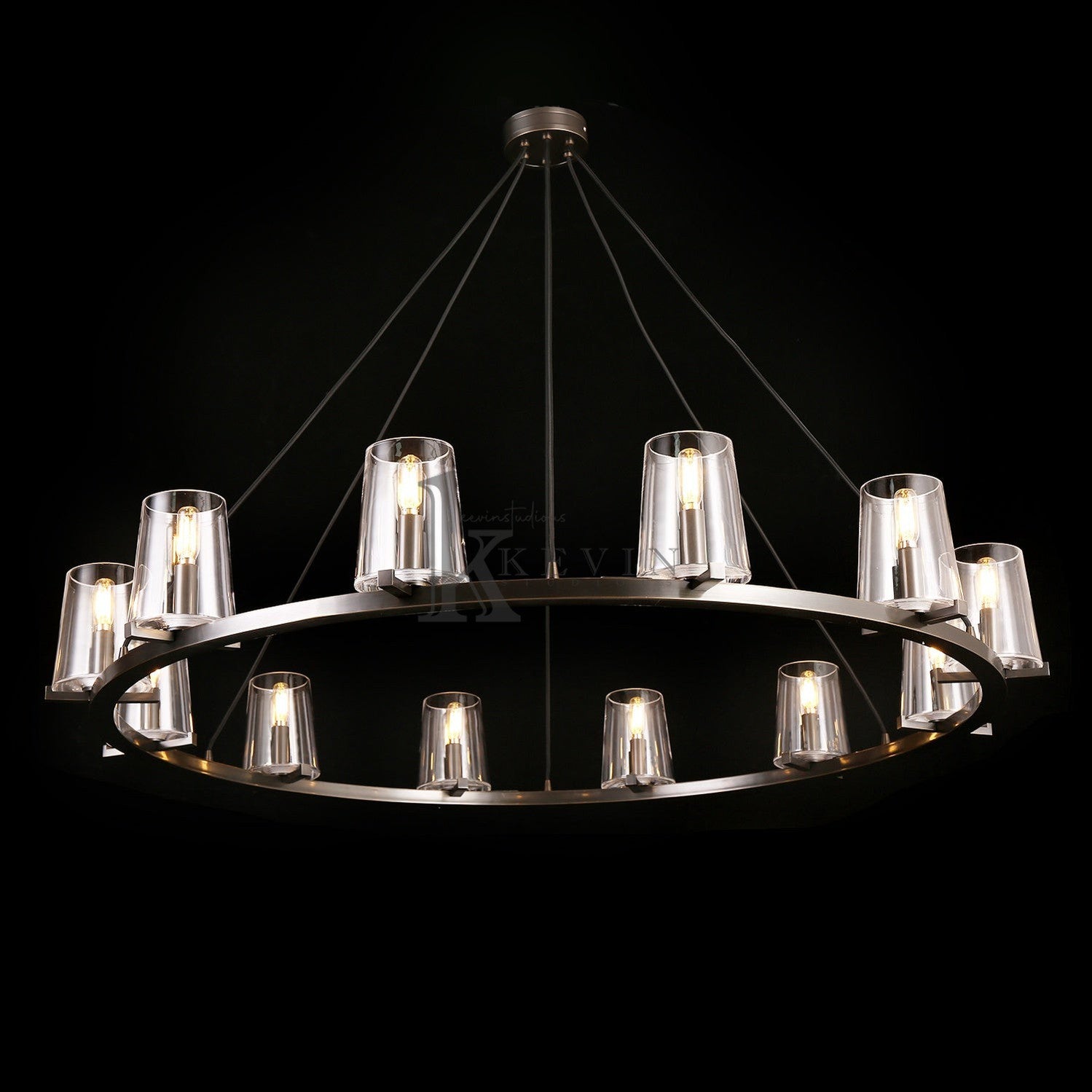 Korle Modern Round Clear Glass Chandelier 36", 48", 60" chandelier Kevin Studio Inc 48" Matte Black 