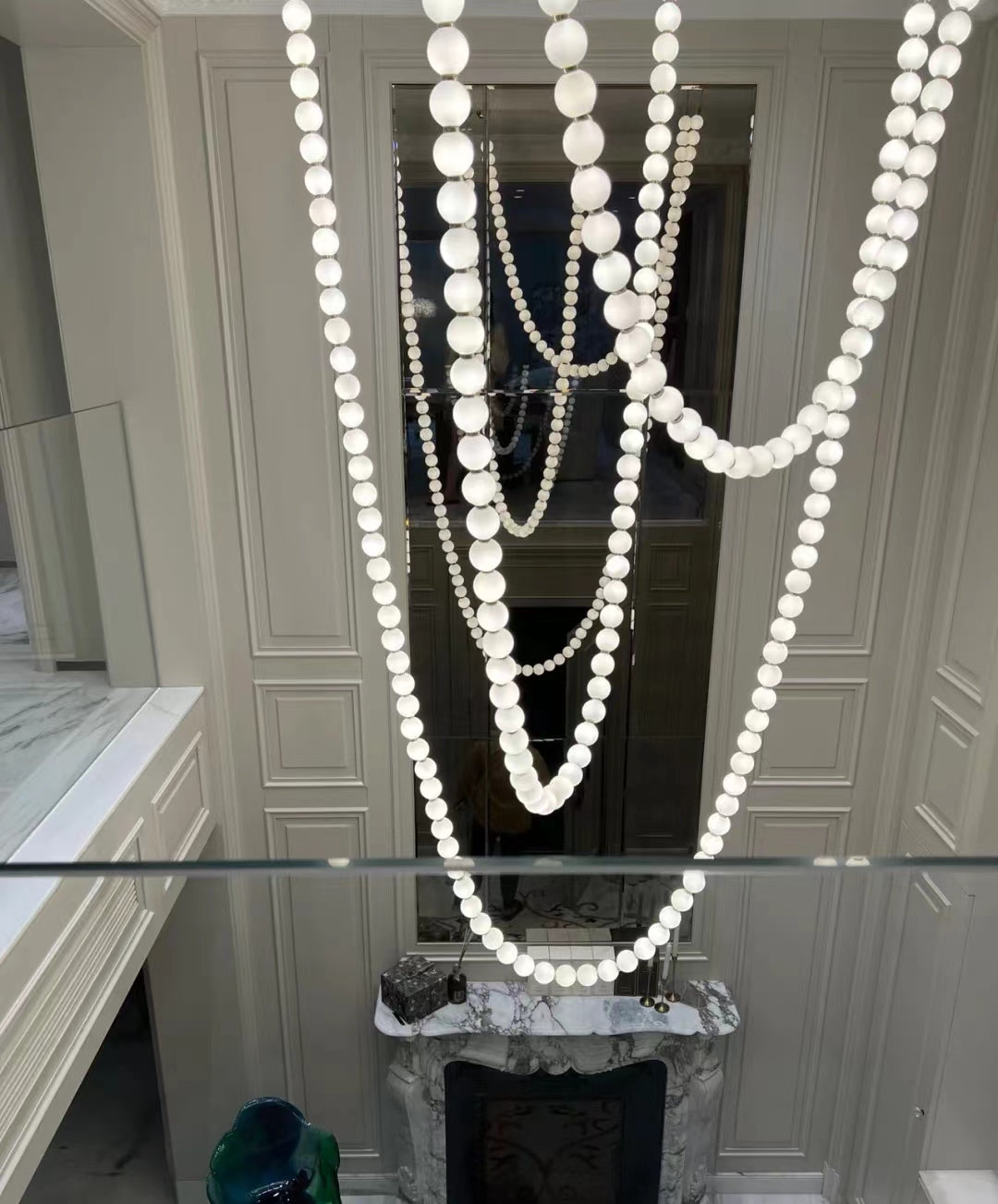 Pearl Necklance Chain Grand Duplex Staircase Chandelier Chandeliers Kevinstudiolives   