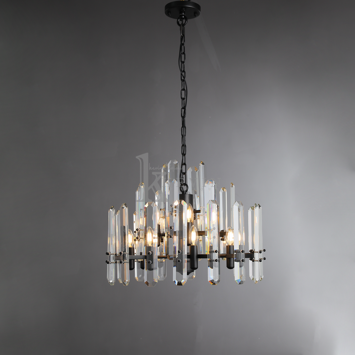 Lavan Modern Faceted Crystal Chandelier 24", 36", 48" chandelier Kevin Studio Inc Round 24" Matte Black 