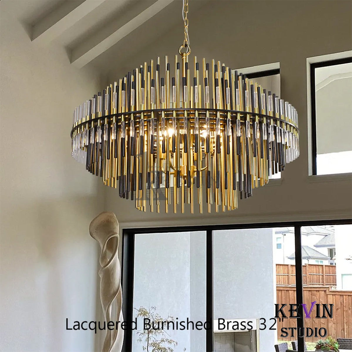 Odin Modern Round Brass Tubes Chandelier 24", 32", 42" chandelier Kevin Studio Inc   