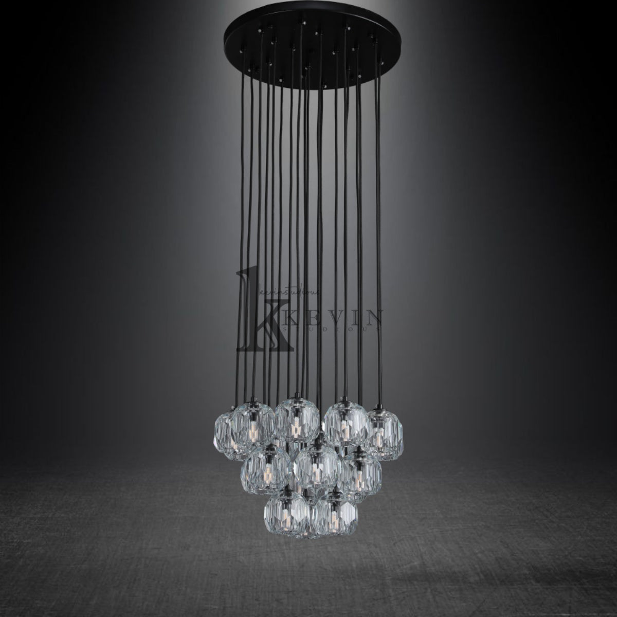 Kristal modern crystal ball cluster chandelier 14", 19", 24", 30", 40". Crystal ball colors available (Clear/Smoky).