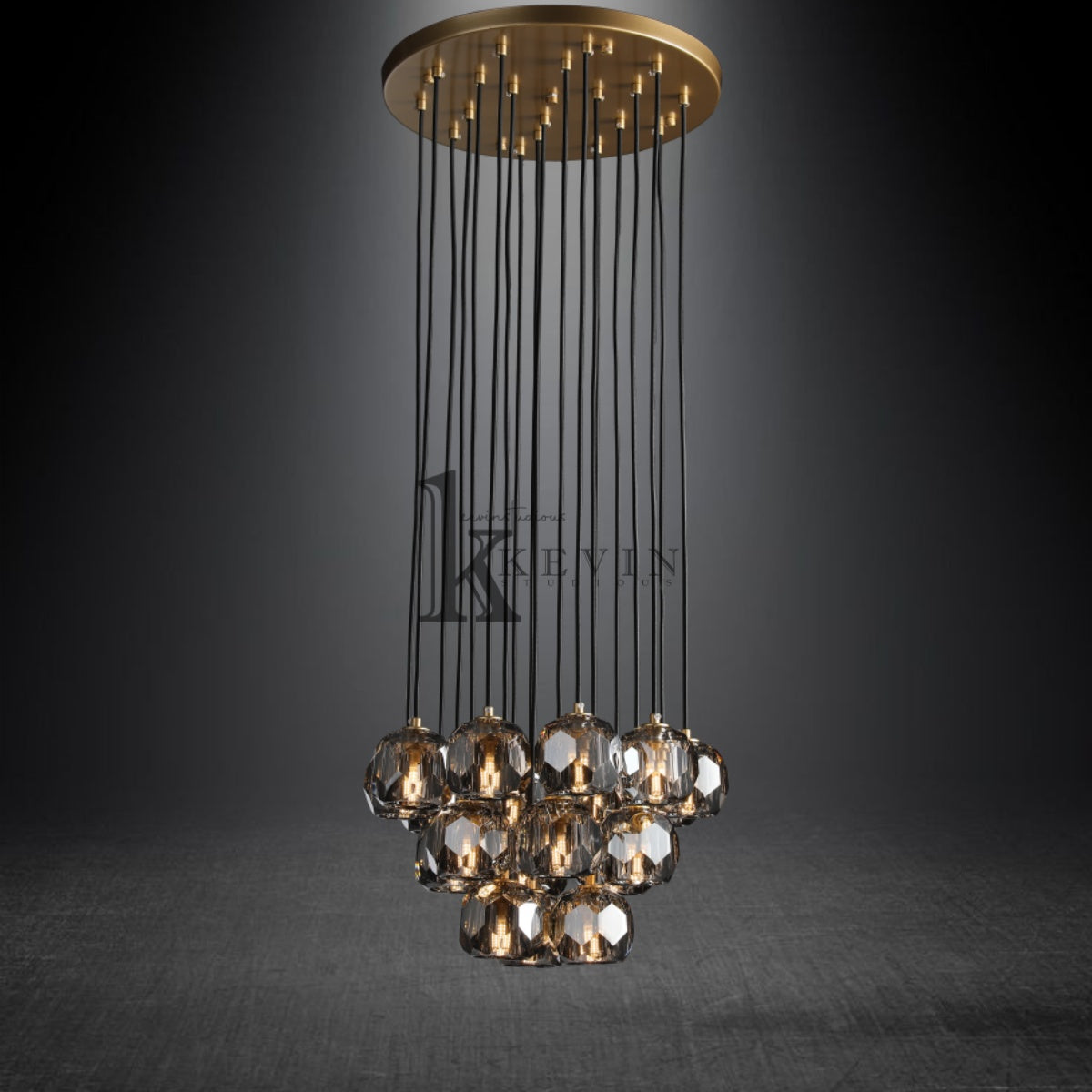 Kristal modern crystal ball cluster chandelier 14", 19", 24", 30", 40". Crystal ball colors available (Clear/Smoky).