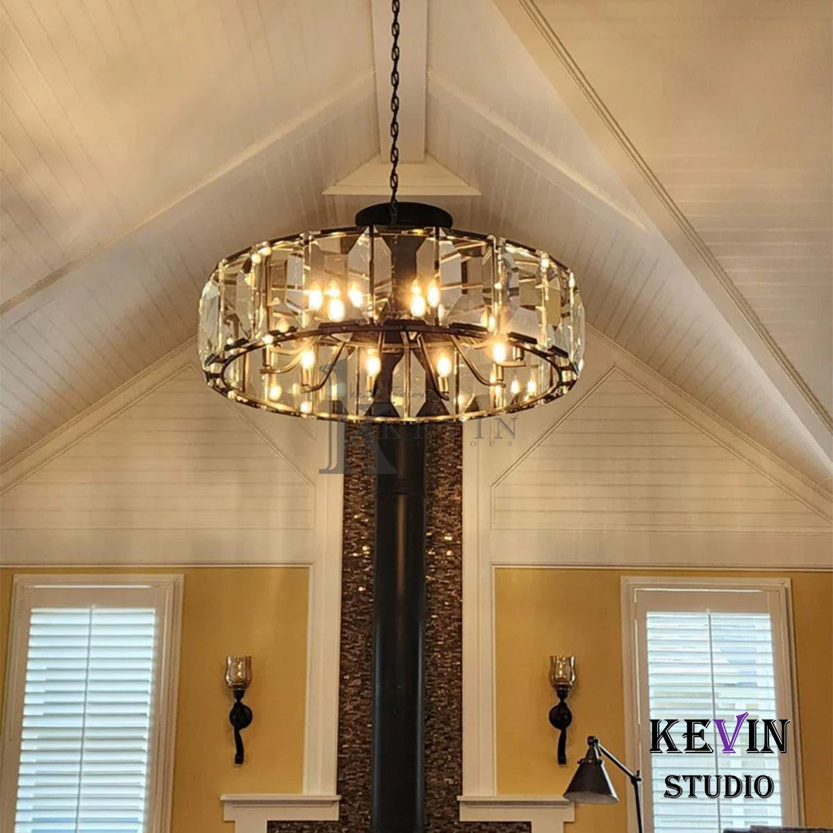 Harlm Modern Faceted Crystal Glass Round Modern Chandelier 19", 31", 43", 60" chandelier Kevin Studio Inc   