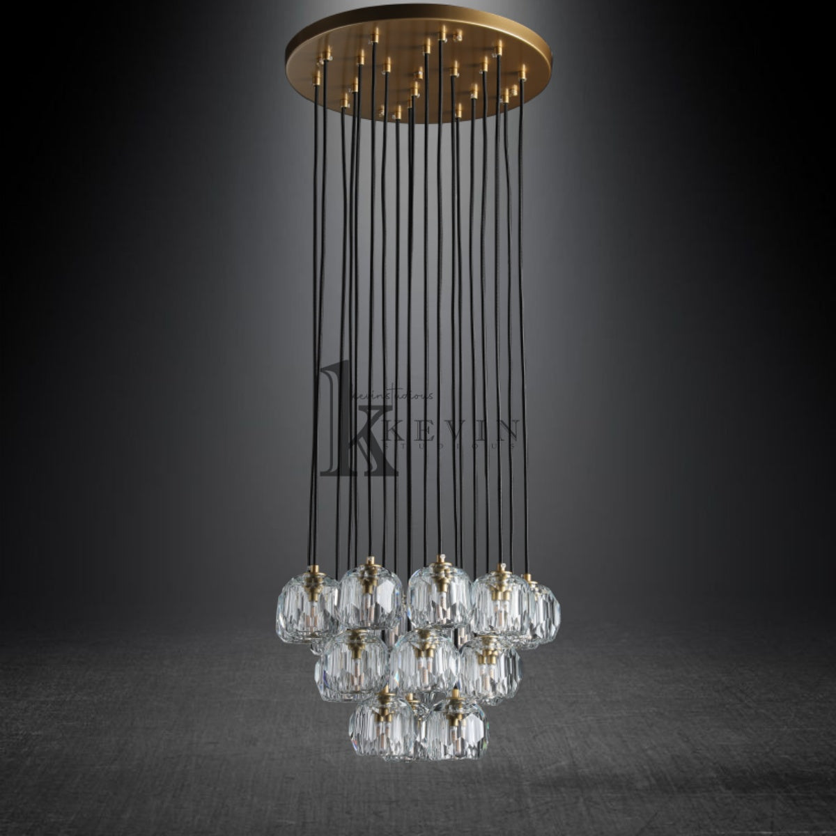 Kristal modern crystal ball cluster chandelier 14", 19", 24", 30", 40". Crystal ball colors available (Clear/Smoky).