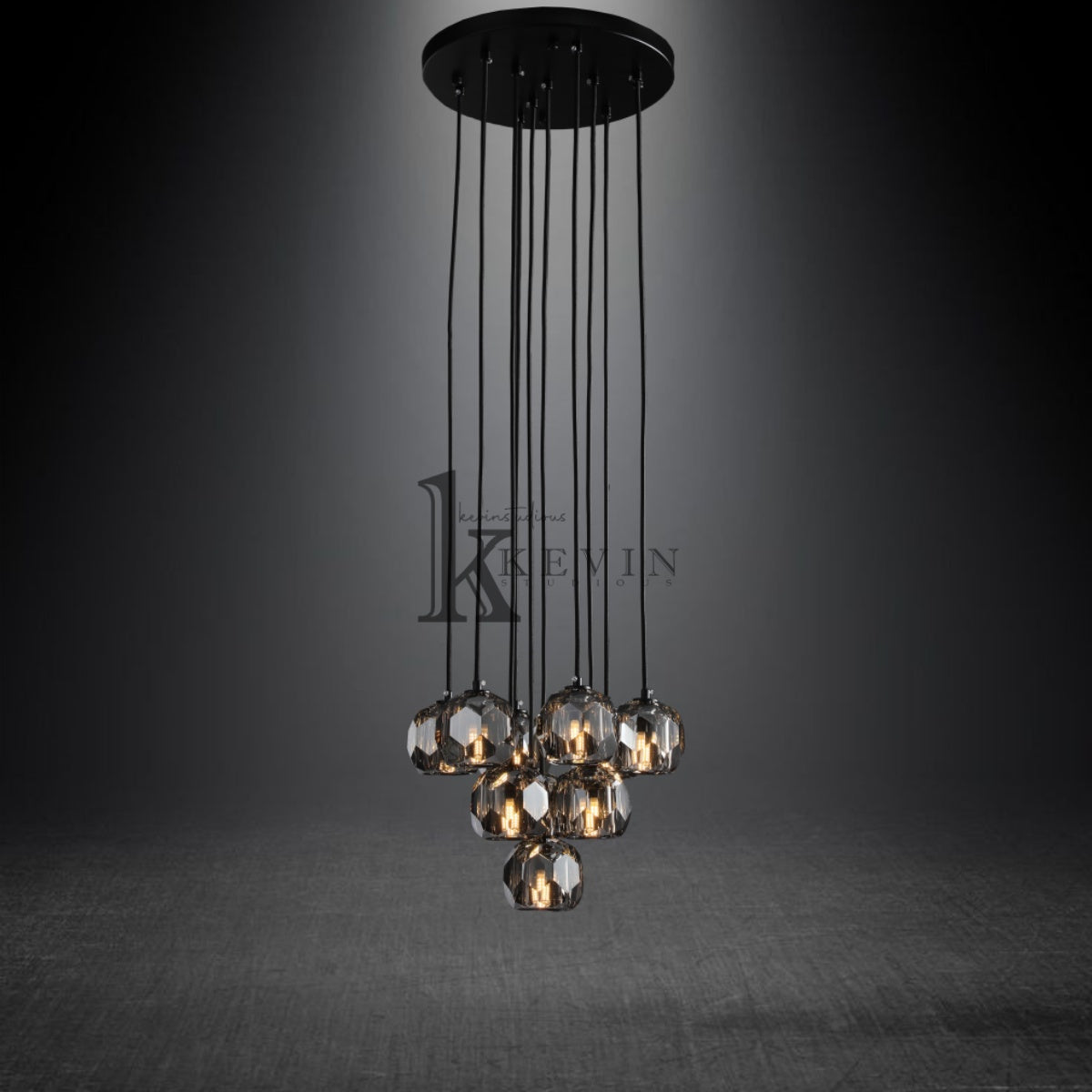 Kristal modern crystal ball cluster chandelier 14", 19", 24", 30", 40". Crystal ball colors available (Clear/Smoky).