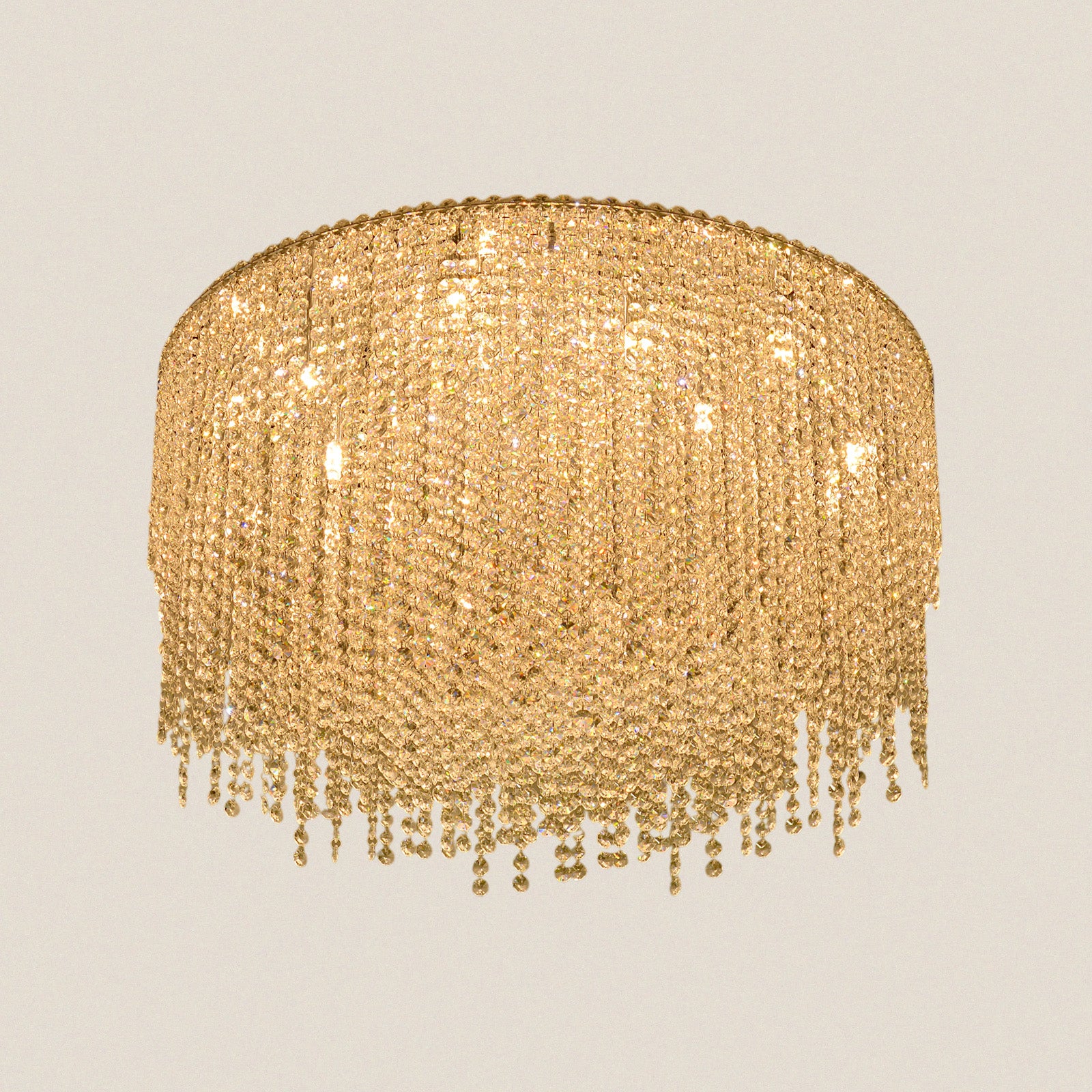 Luxury Golden Rainfall Design Crystal Flush Mount Ceiling Light