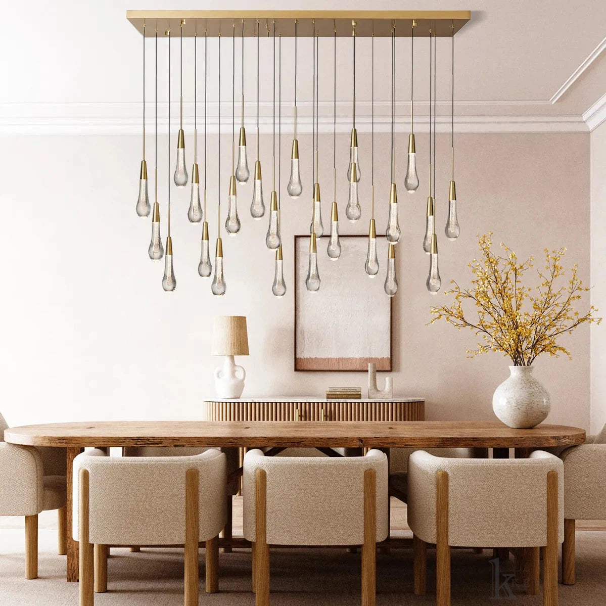 Soltaire Luminara Teardrop Modern Glass Linear Chandelier Chandelier Kevin Studio Inc Brass 50'' 