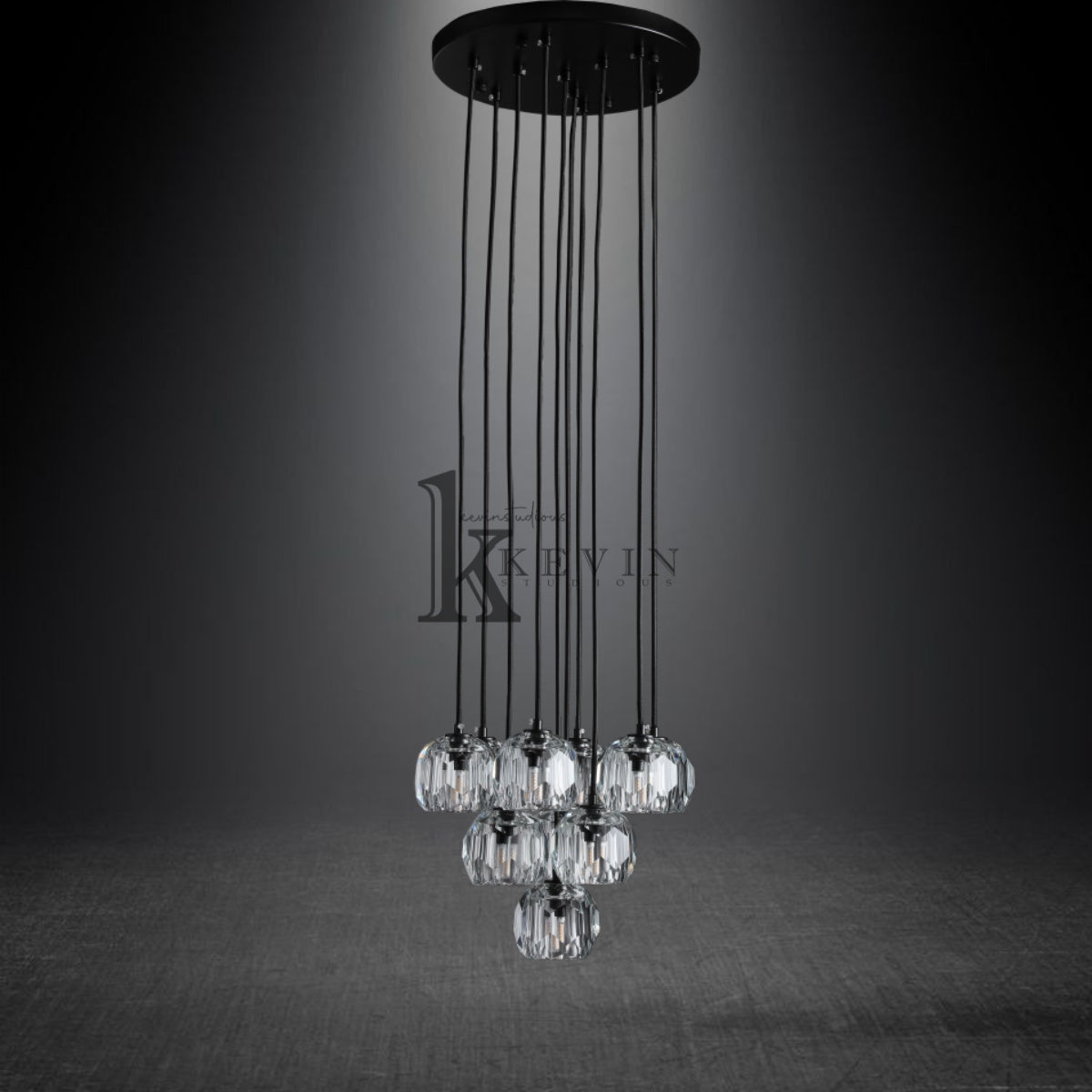 Kristal modern crystal ball cluster chandelier 14", 19", 24", 30", 40". Crystal ball colors available (Clear/Smoky).