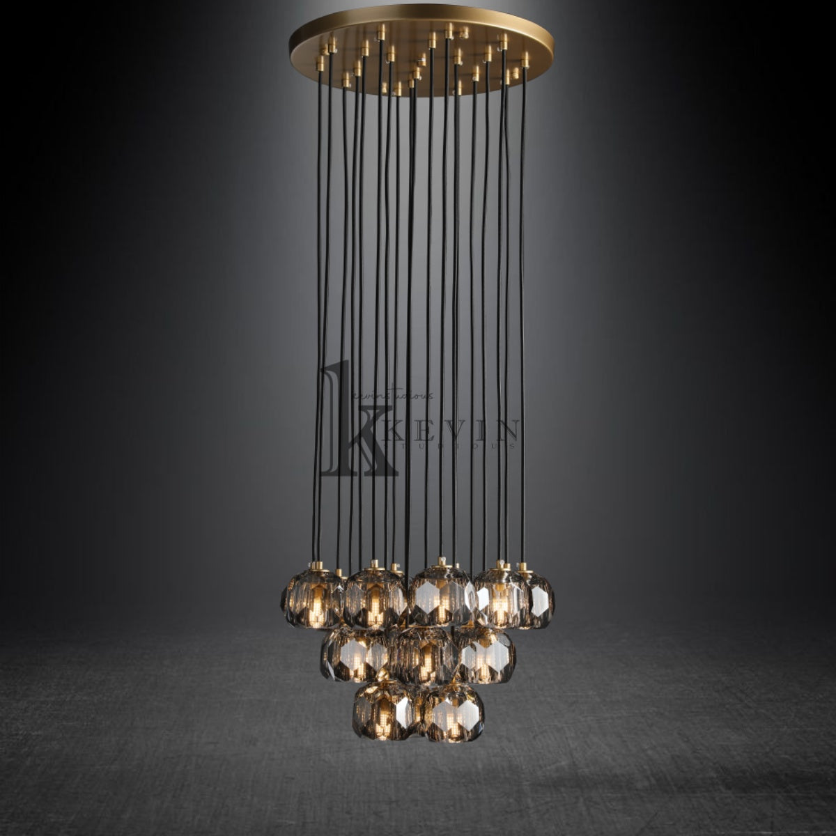 Kristal modern crystal ball cluster chandelier 14", 19", 24", 30", 40". Crystal ball colors available (Clear/Smoky).