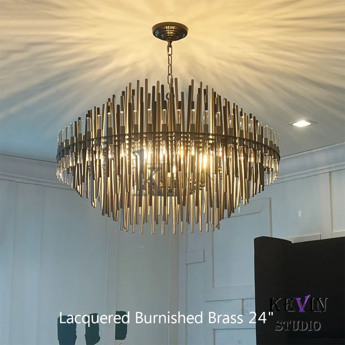 Odin Modern Round Brass Tubes Chandelier 24", 32", 42" chandelier Kevin Studio Inc   