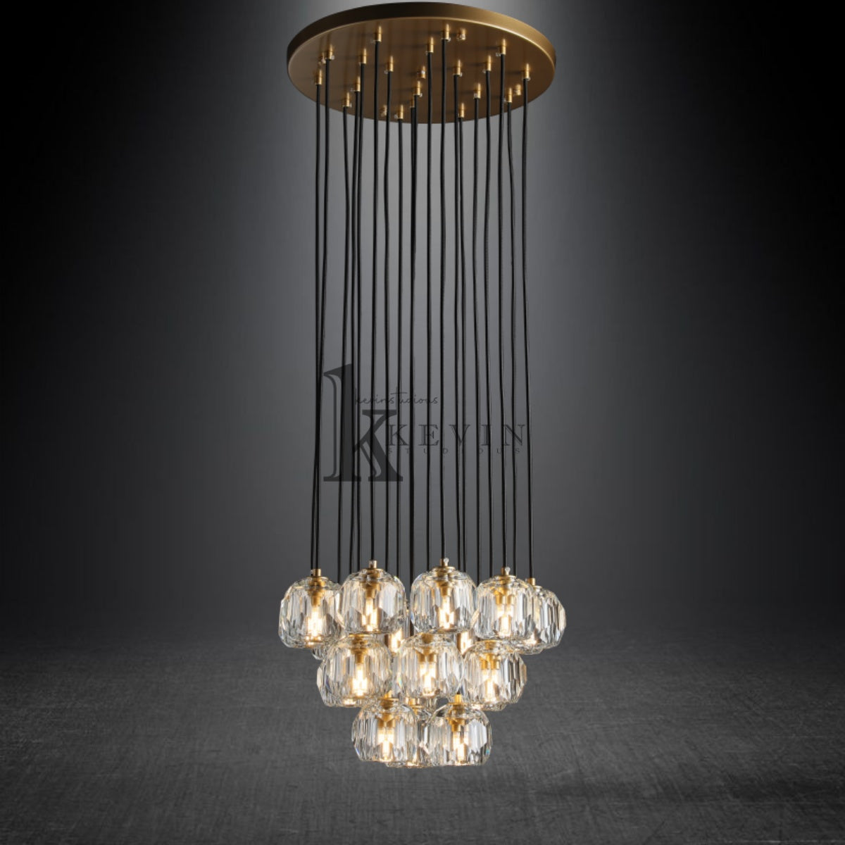 Kristal modern crystal ball cluster chandelier 14", 19", 24", 30", 40". Crystal ball colors available (Clear/Smoky).