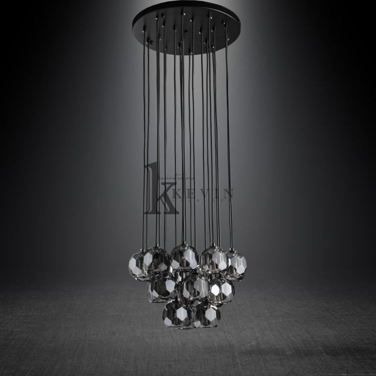 Kristal modern crystal ball cluster chandelier 14", 19", 24", 30", 40". Crystal ball colors available (Clear/Smoky).