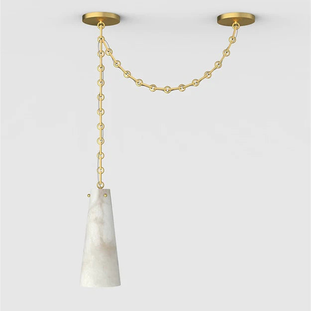 Modern 1 Light Alabaster Pendant Lamp, Brass Chain Chandelier For Bedroom Pendant Light Kevin Studio Inc   