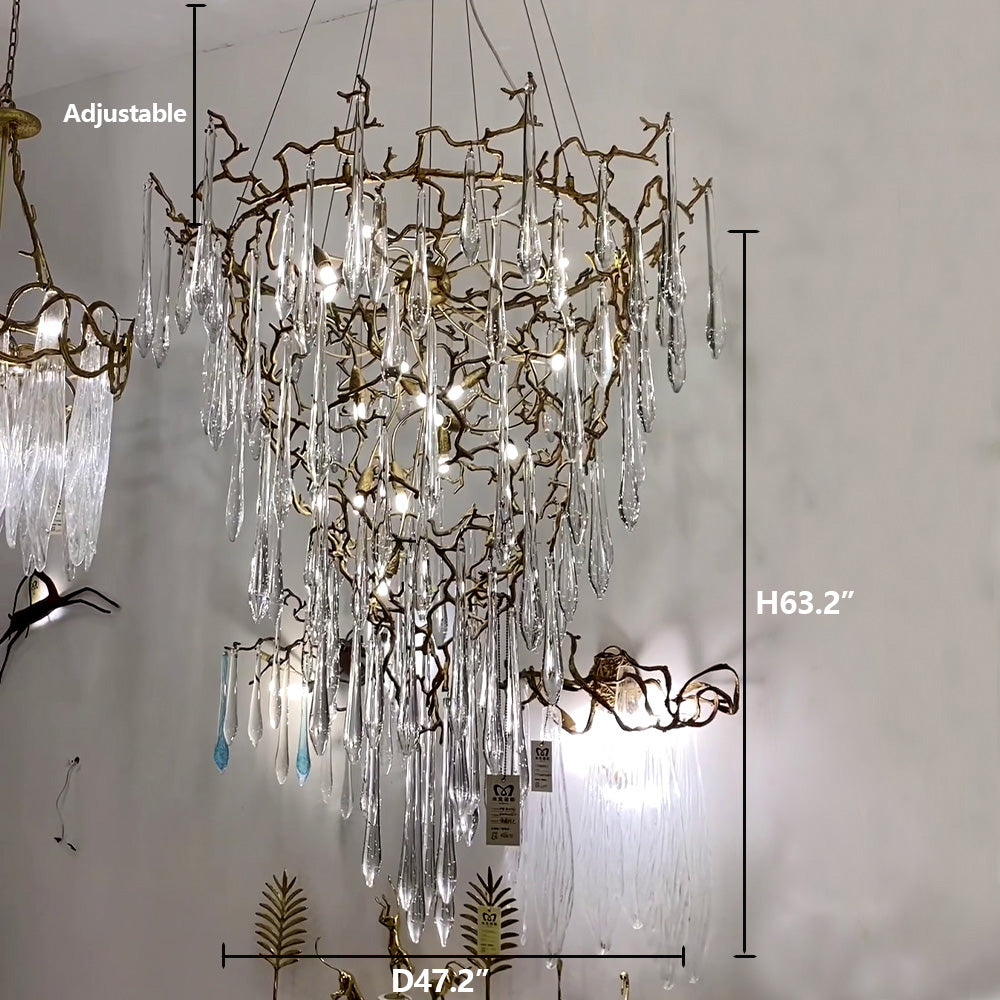Modern French Branch Copper Crystal Chandelier Raindrop Art Living Room/Foyer/Dining Room Light Fixture Chandeliers Kevinstudiolives   