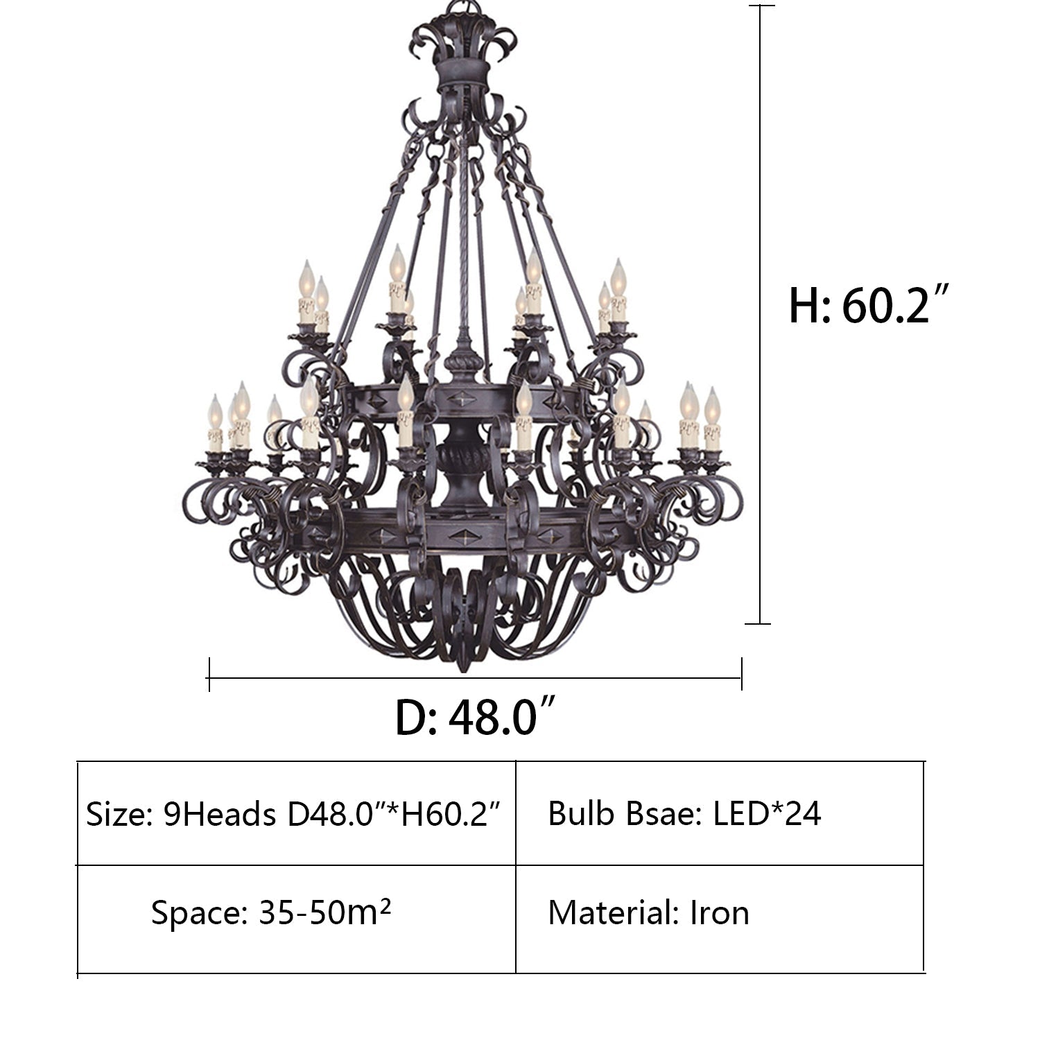 Vintage Iron Simple Candle Art Chandelier for Living Room / Villa / Stairs Chandeliers Kevinstudiolives   