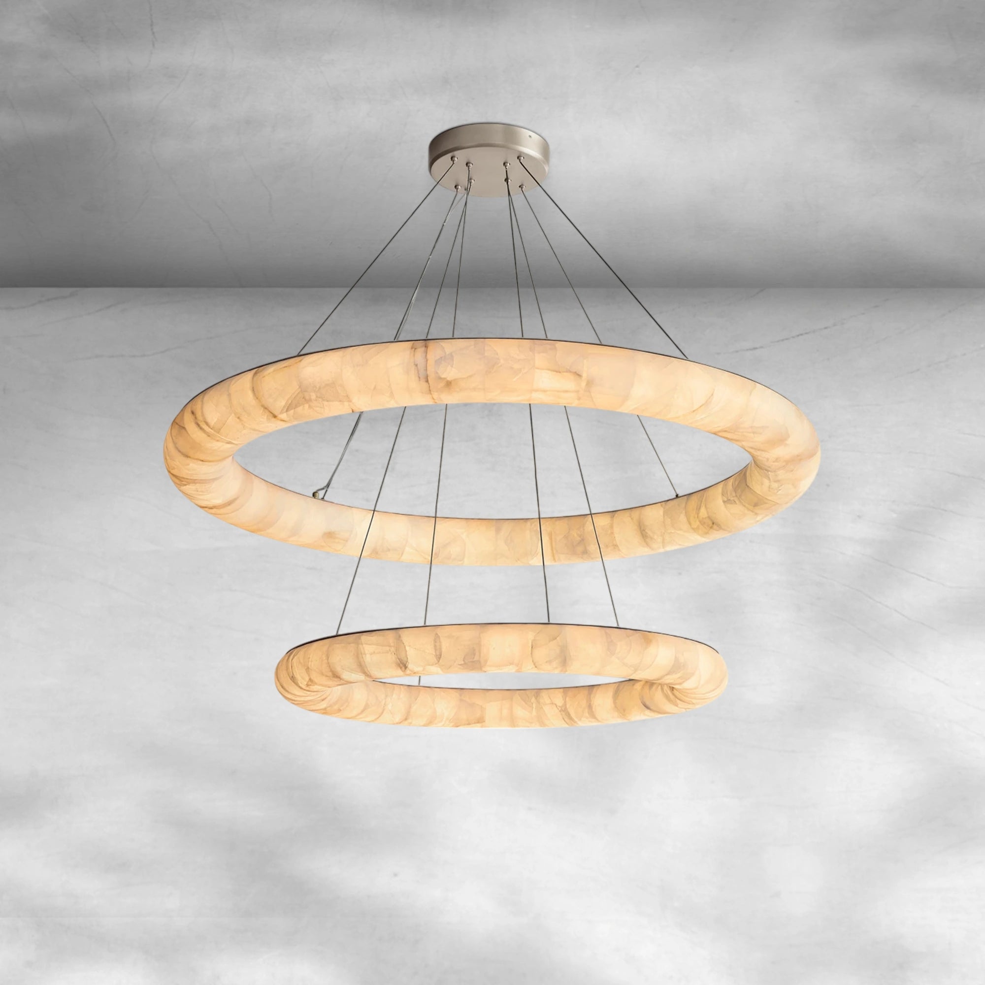Rivaga Lisse Alabaster Two-Tiered Round Chandelier 61"
