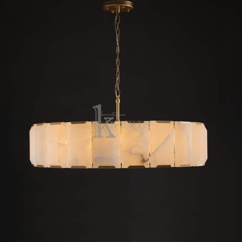 Harlm Modern Translucent Calcite Round Chandelier 19", 31", 43", 60" chandelier Kevin Studio Inc 43" Lacquered Burnished Brass 