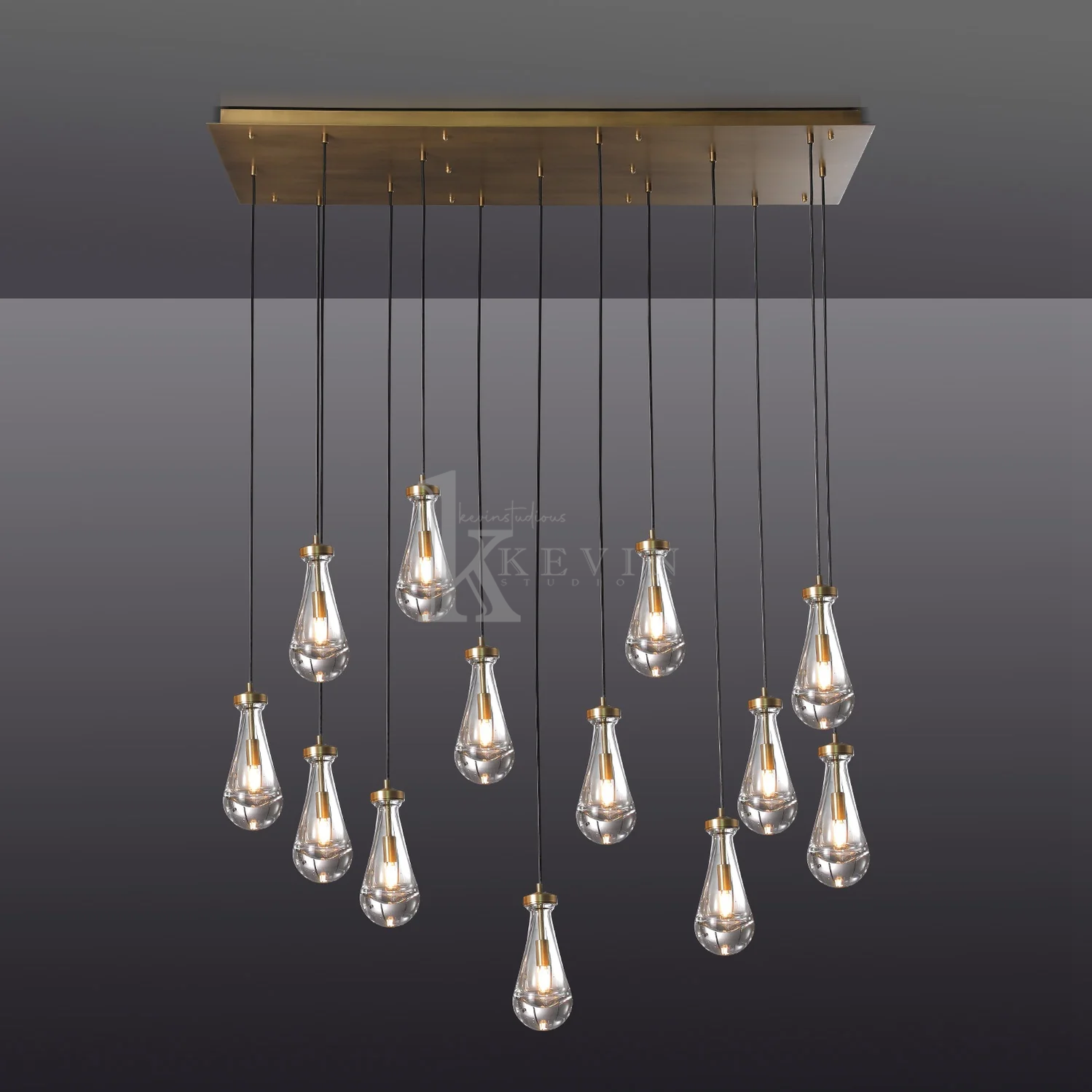 Camelia Raindrop Modern Linear Chandelier 54‘’, 72" chandelier Kevin Studio Inc 54" Vintage Brass 