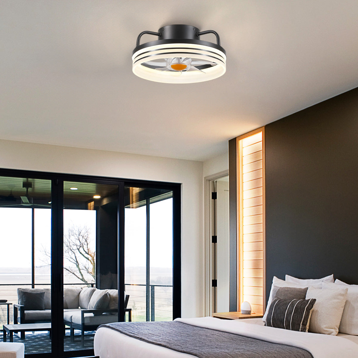 Modern LED Flush Mount Ceiling Fan Light 13"