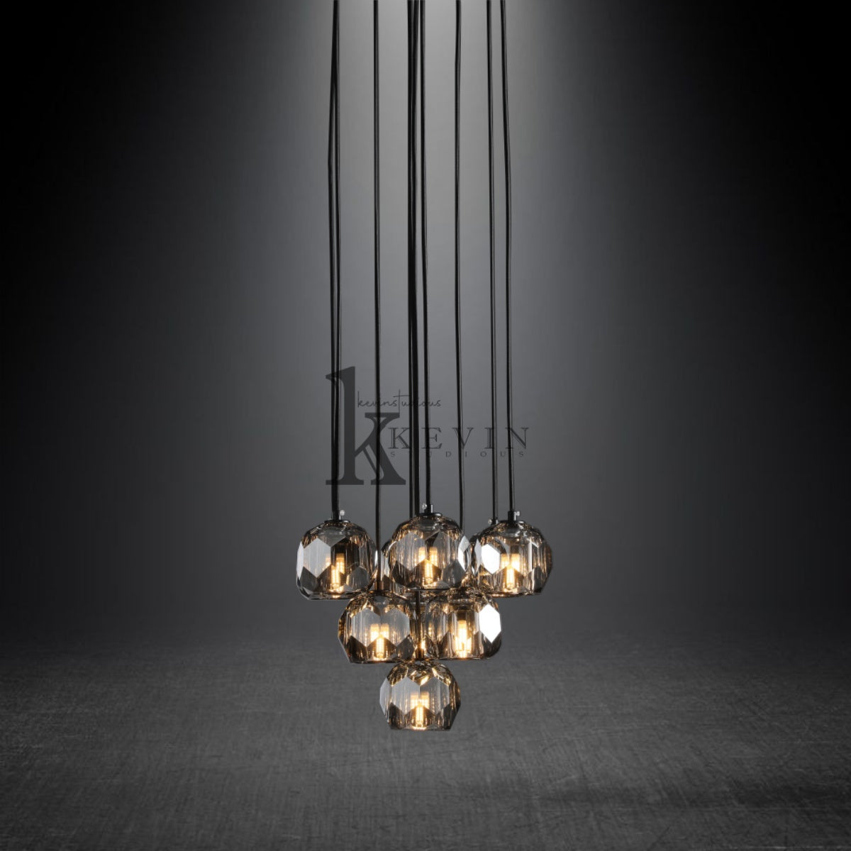 Kristal modern crystal ball cluster chandelier 14", 19", 24", 30", 40". Crystal ball colors available (Clear/Smoky).