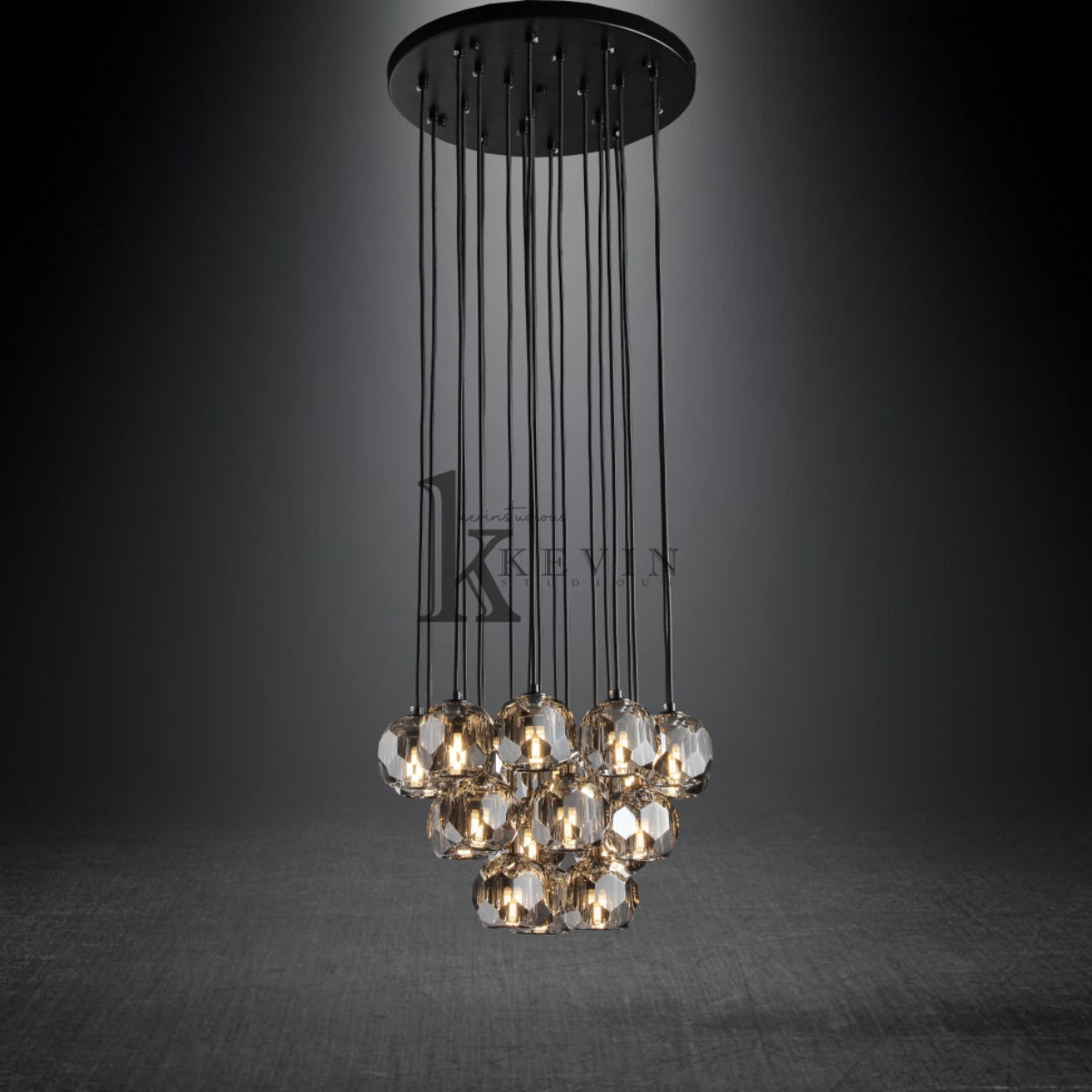 Kristal modern crystal ball cluster chandelier 14", 19", 24", 30", 40". Crystal ball colors available (Clear/Smoky).