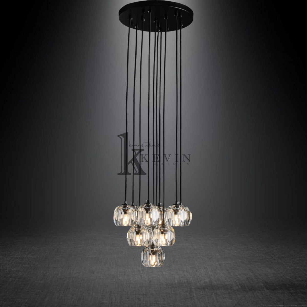 Kristal modern crystal ball cluster chandelier 14", 19", 24", 30", 40". Crystal ball colors available (Clear/Smoky).