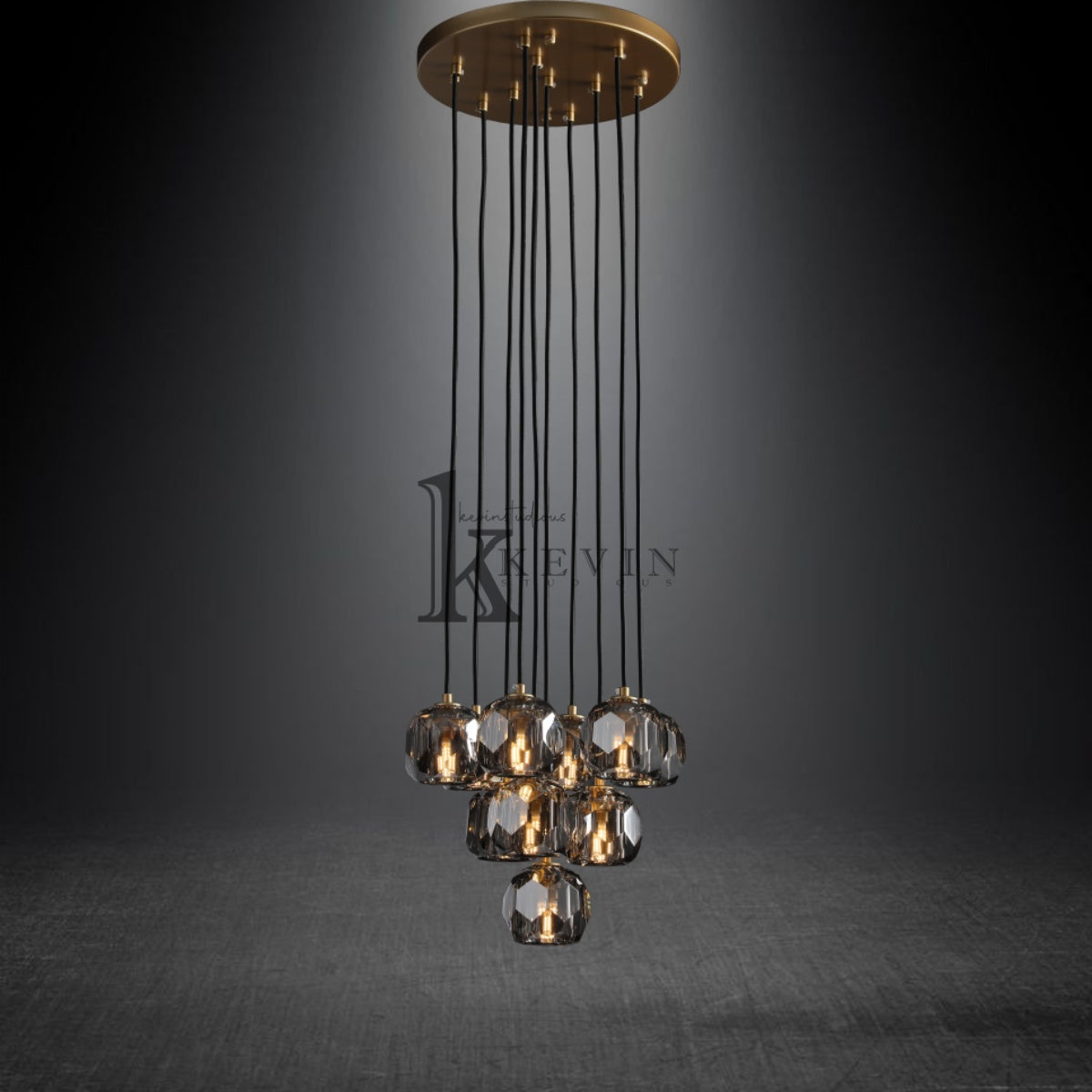 Kristal modern crystal ball cluster chandelier 14", 19", 24", 30", 40". Crystal ball colors available (Clear/Smoky).