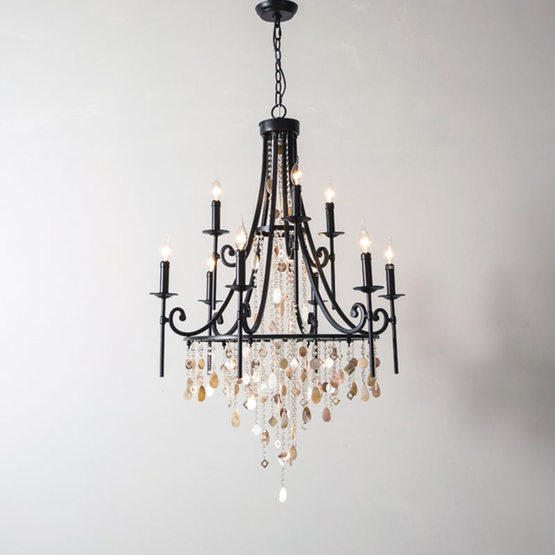 Seraphina French Vintage Crystal Large Chandelier  Kevin Studio 31.5" D x 47.24" H/6+3 Lights Black 