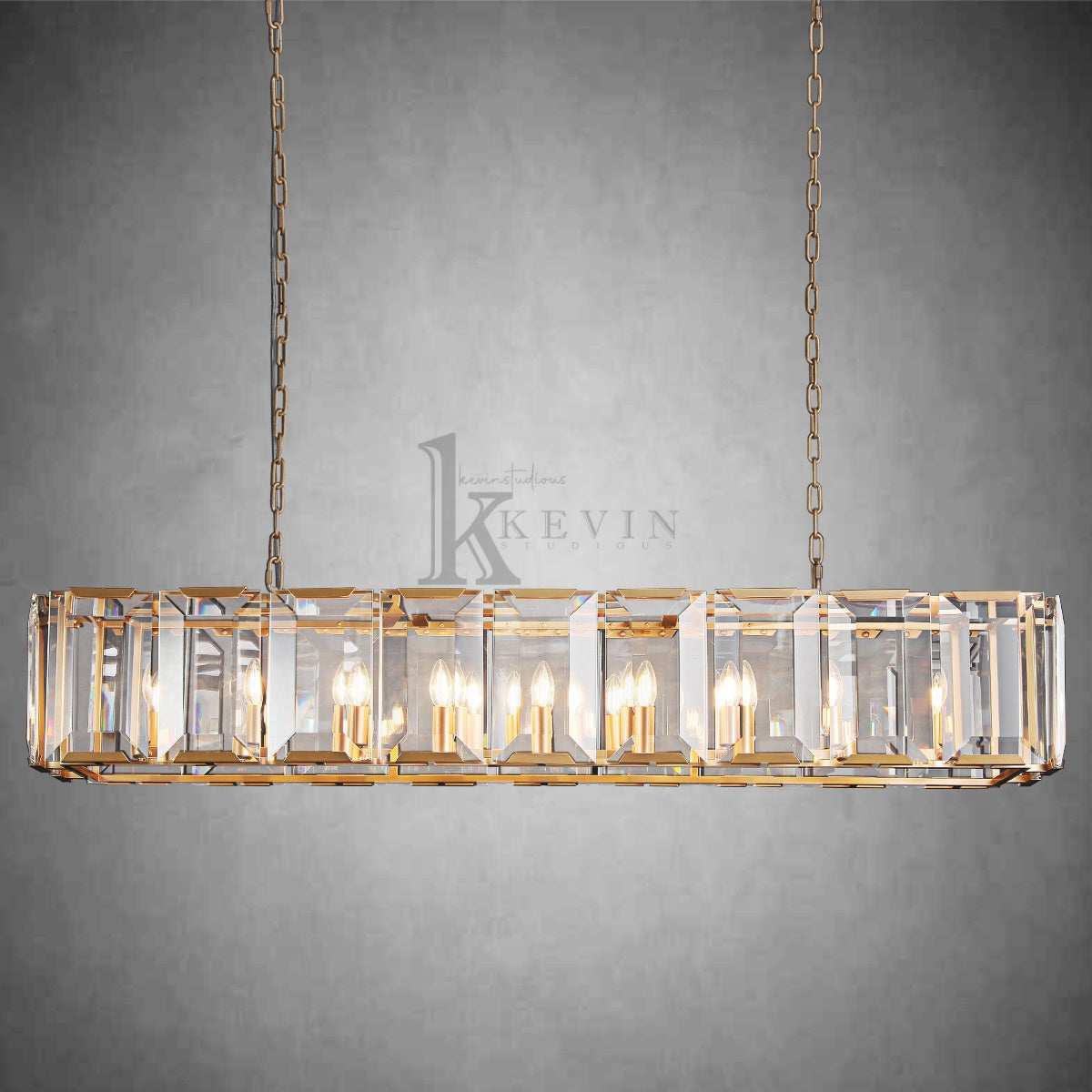 Harley Modern Faceted Crystal Glass Rectangular Chandelier 42", 54”, 62“, 74”