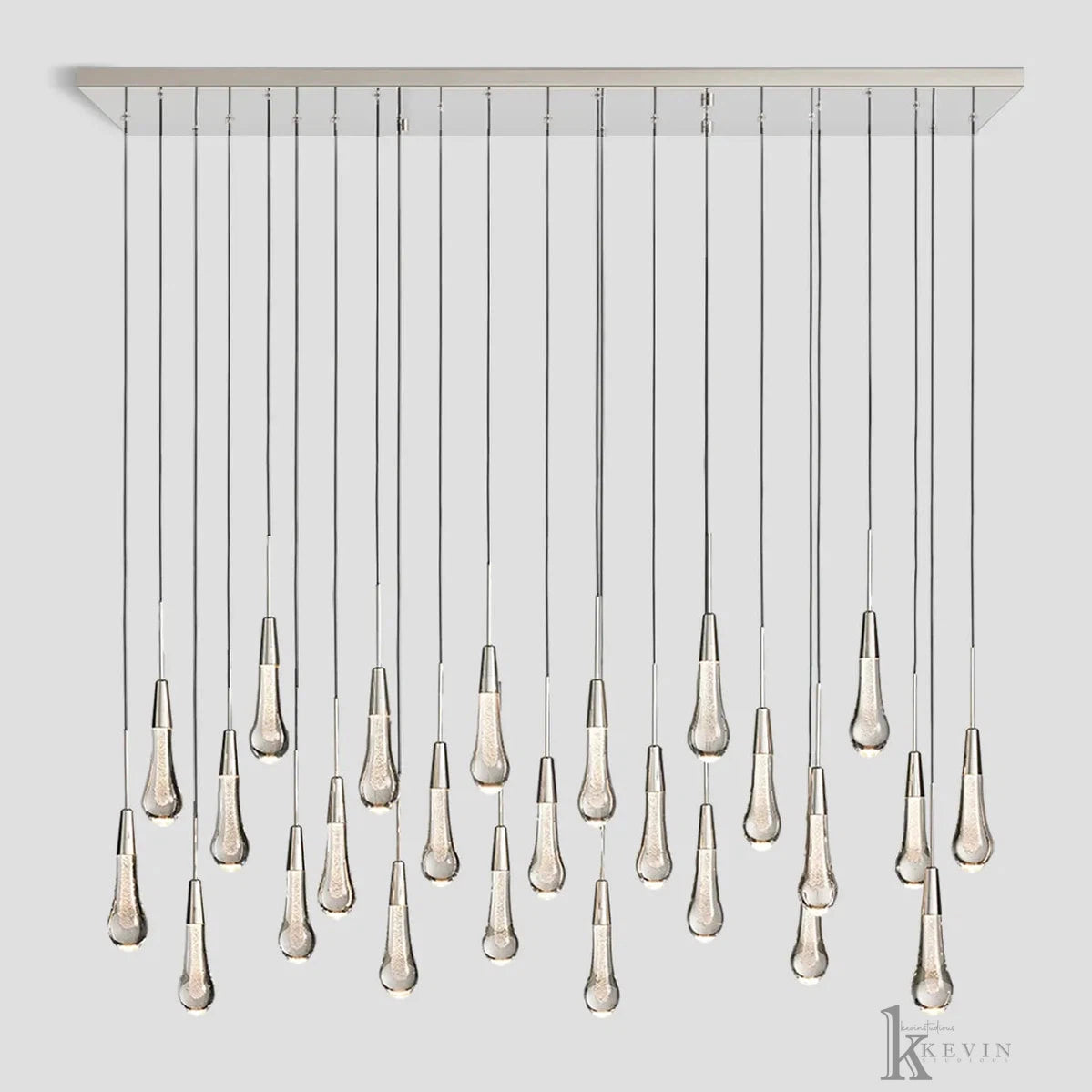 Soltaire Luminara Teardrop Modern Glass Linear Chandelier Chandelier Kevin Studio Inc Nickel 87" 