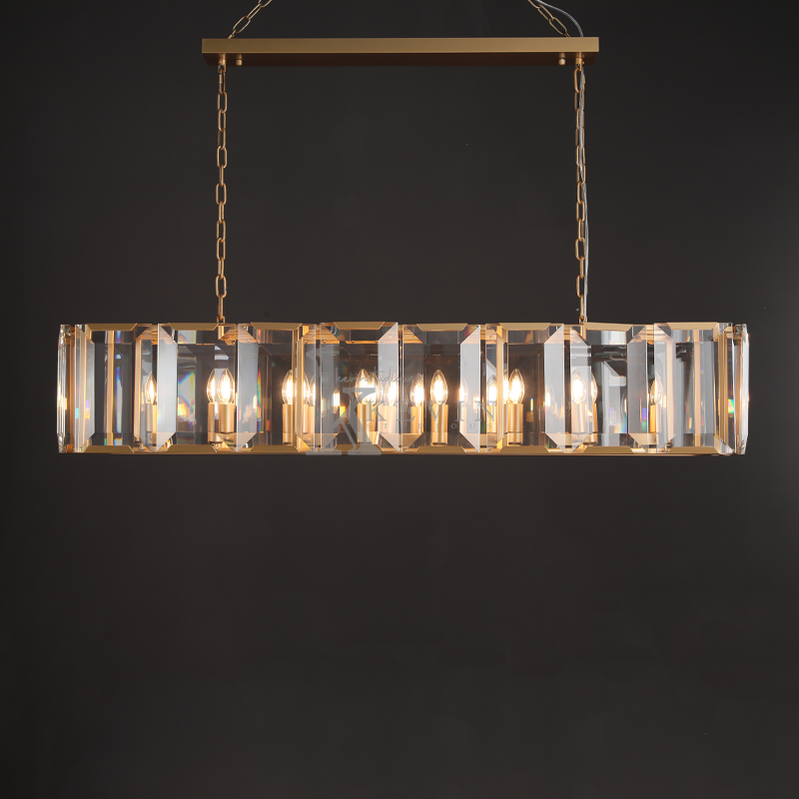 Harlm Modern Faceted Crystal Glass Rectangular Chandelier 42", 54”, 62“, 74” chandelier Kevin Studio Inc 54" Lacquered Burnished Brass 