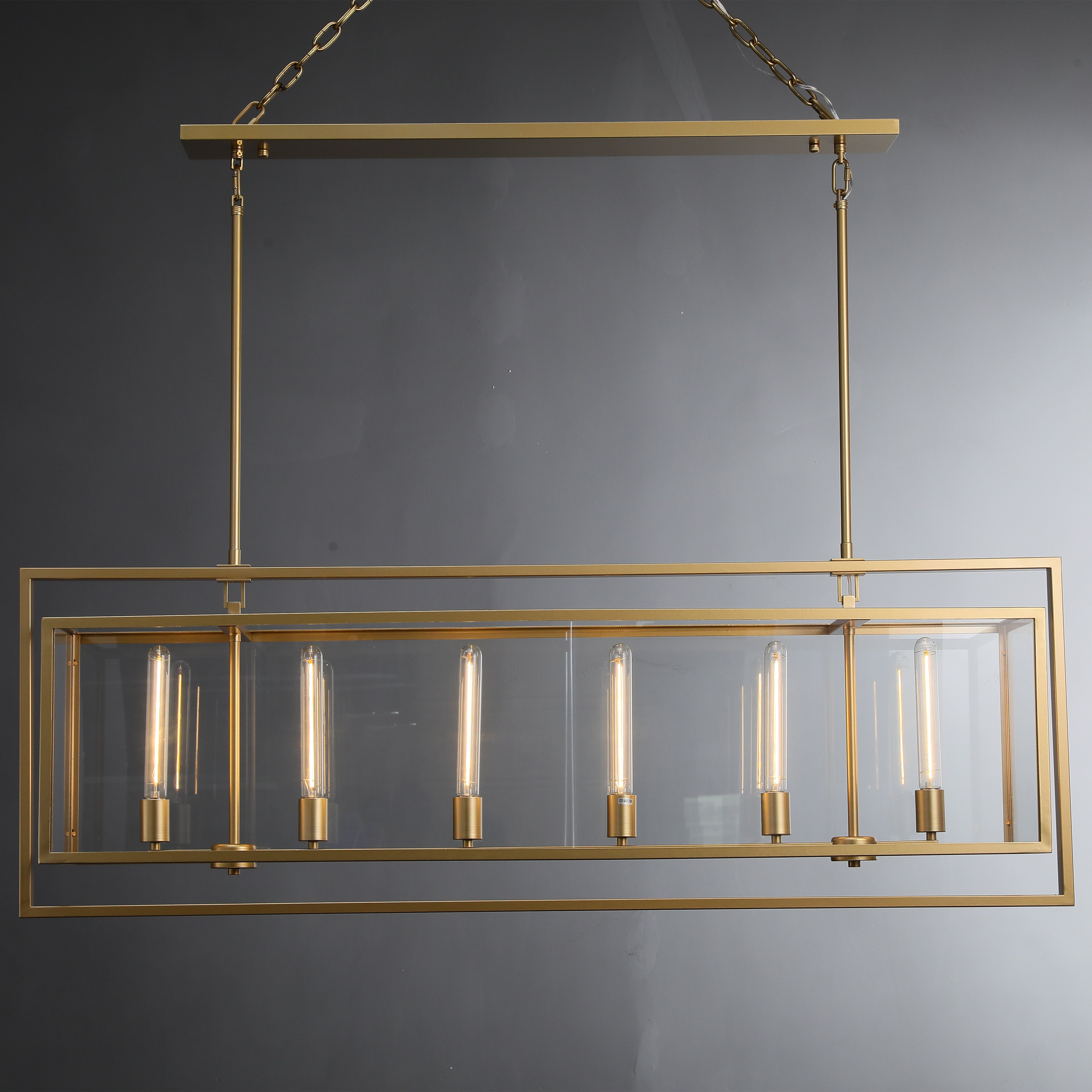 Deck Candlestick Glass Lantern Modern Rectangular Chandelier 54'', 72'' chandelier Kevin Studio Inc 54” Lacquered Burnished Brass 