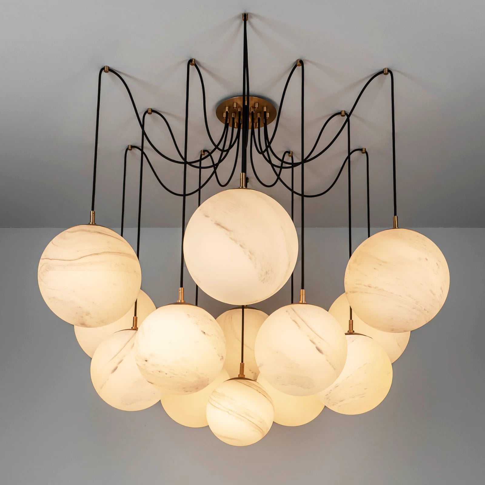 Terry Spider Alabaster Ball Chandelier, Luxurious Alabaster Chandelier Chandelier Kevin Studio Inc   