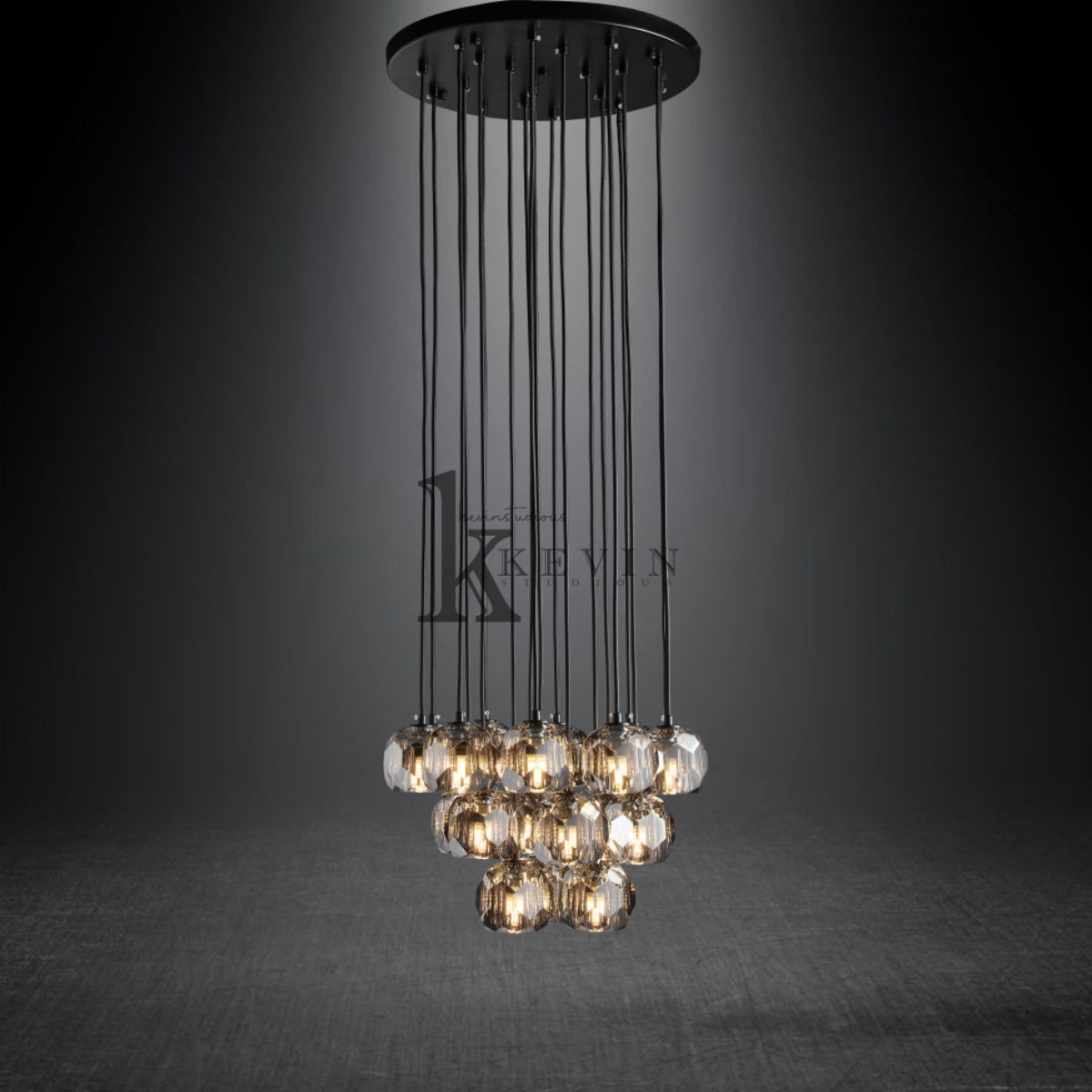 Kristal modern crystal ball cluster chandelier 14", 19", 24", 30", 40". Crystal ball colors available (Clear/Smoky).