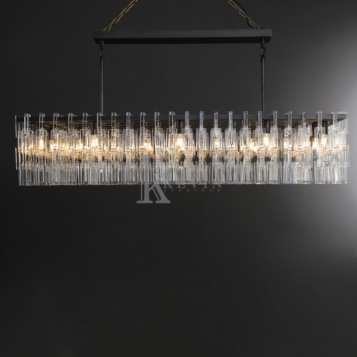 Momela Modern Crystal Rectangle Chandelier 60" Over Dining Table chandelier Kevin Studio Inc Matte Black  