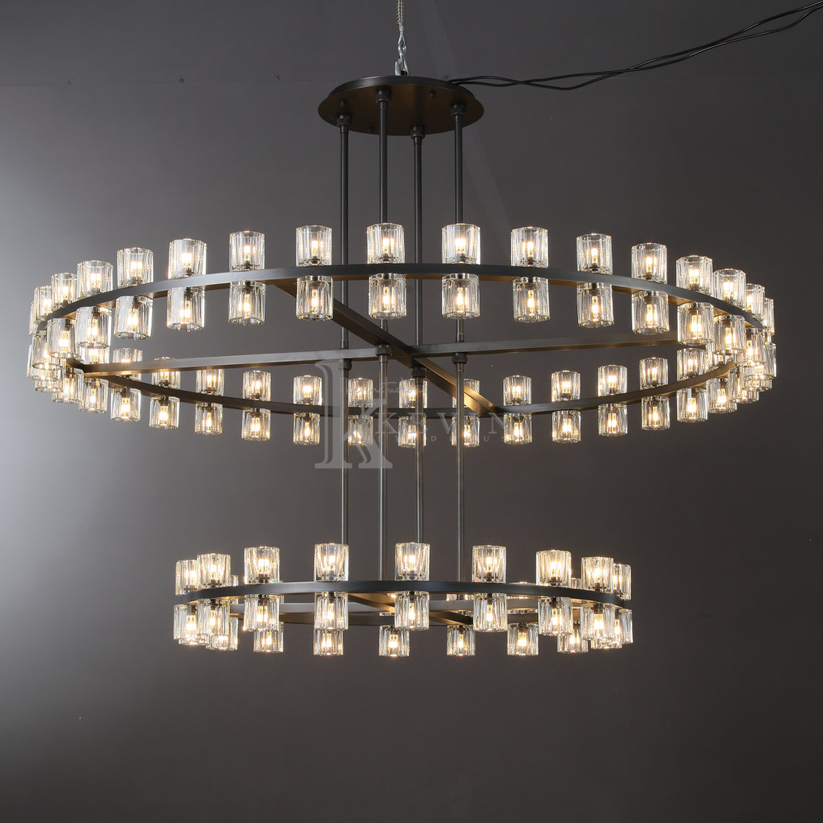 Aminda Modern Round 2-tier Large Crystal Chandelier For Living Room chandelier Kevin Studio Inc Matte Black  