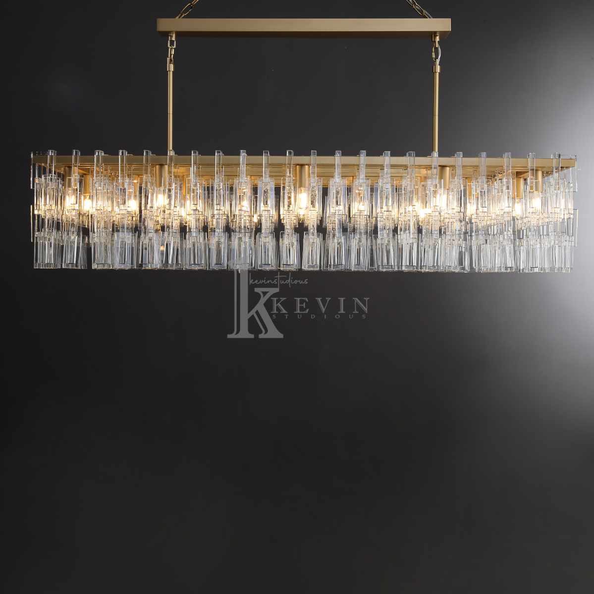 Momela Modern Crystal Rectangle Chandelier 60" Over Dining Table chandelier Kevin Studio Inc Lacquered Burnished Brass  