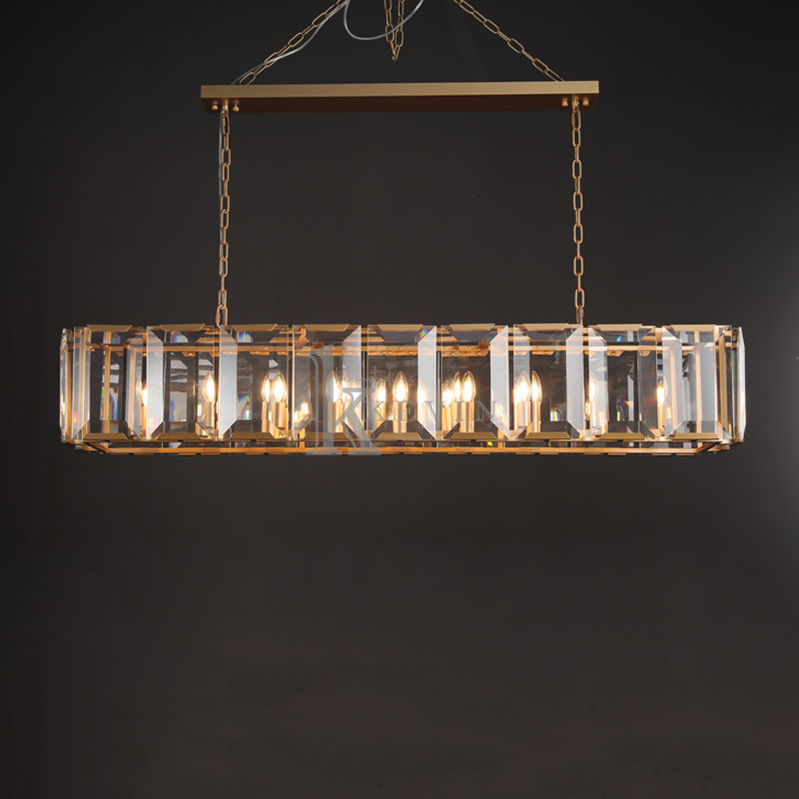 Harlm Modern Faceted Crystal Glass Rectangular Chandelier 42", 54”, 62“, 74” chandelier Kevin Studio Inc 62" Lacquered Burnished Brass 