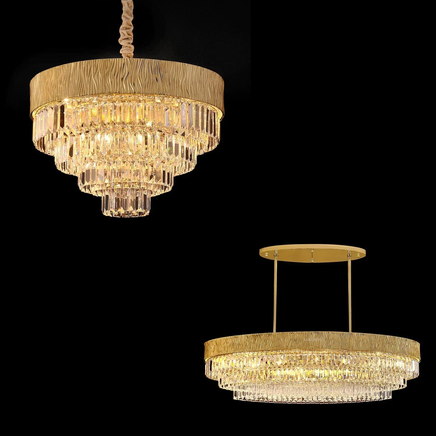 New Modern Gold Round/Oval Light Luxury Ceiling Crystal Chandelier Set for Living Room/Dining Room Chandeliers Kevinstudiolives Round:D20.9"*H15.7" Warm Light 