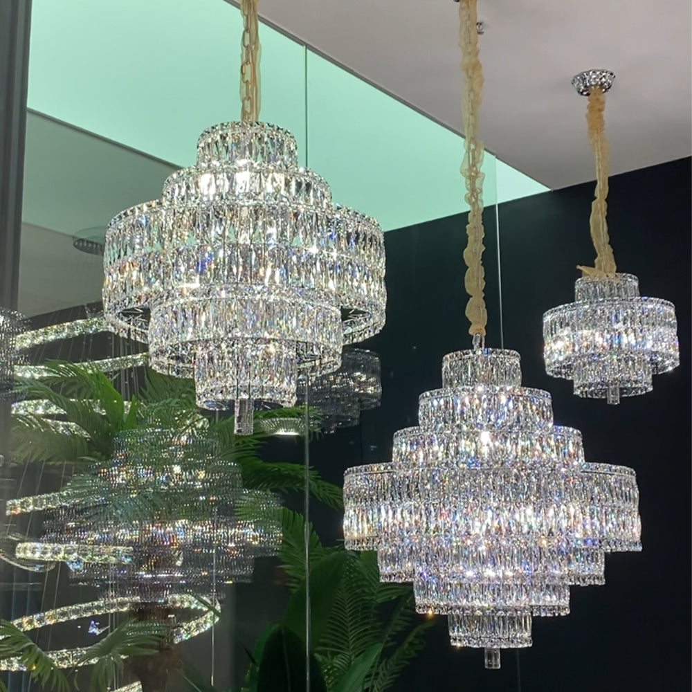 Delicate Light Luxury Multi-layers Silver Round Crystal Chandelier For Living/Dining Room/Bedroom/Cloakroom Chandeliers, Dining Room Kevinstudiolives   