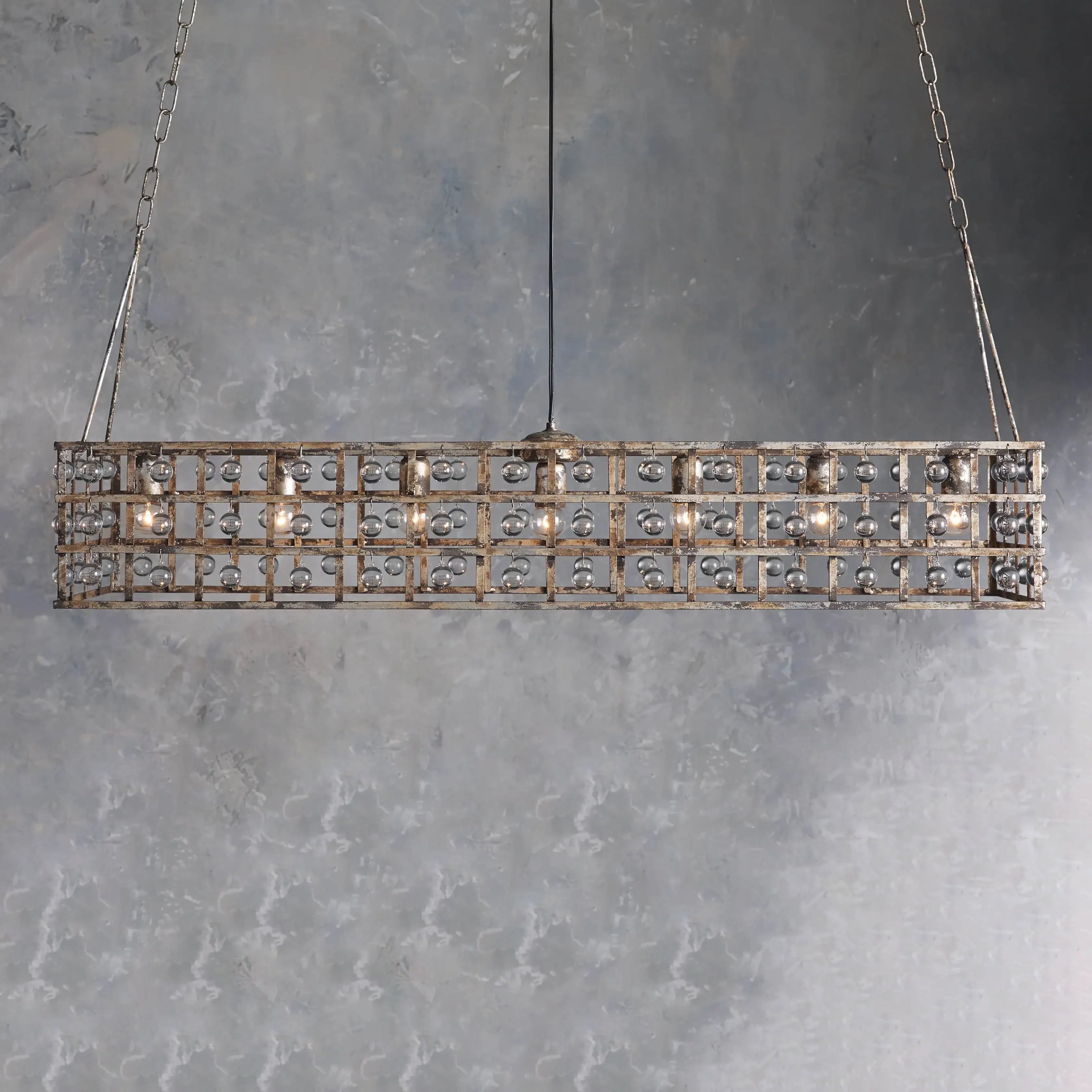 Moder Cage Rectangular Chandelier Chandelier Kevin Studio Inc SILVER CLAY 7 LIGHT 