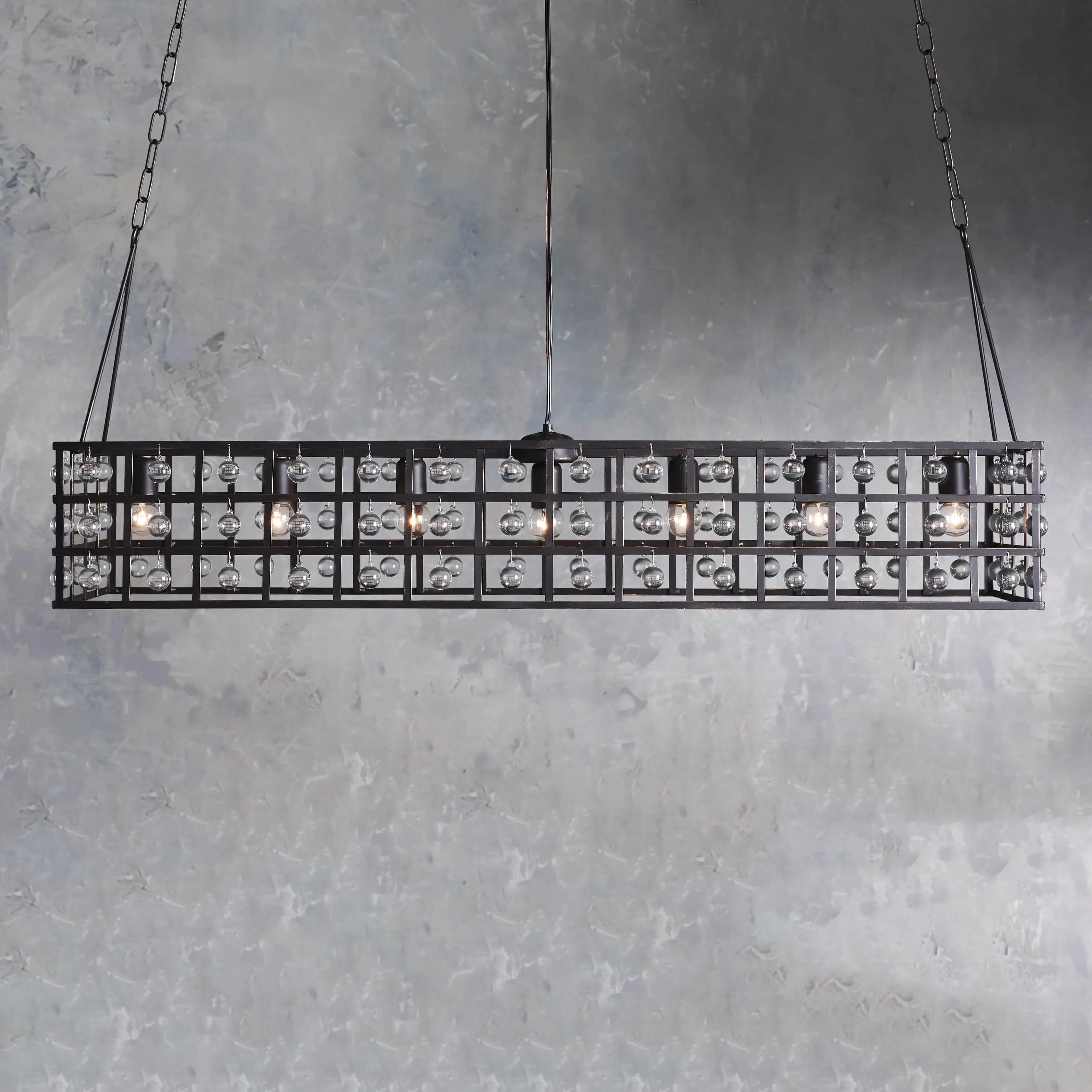 Moder Cage Rectangular Chandelier Chandelier Kevin Studio Inc BRONZE 9 LIGHT 