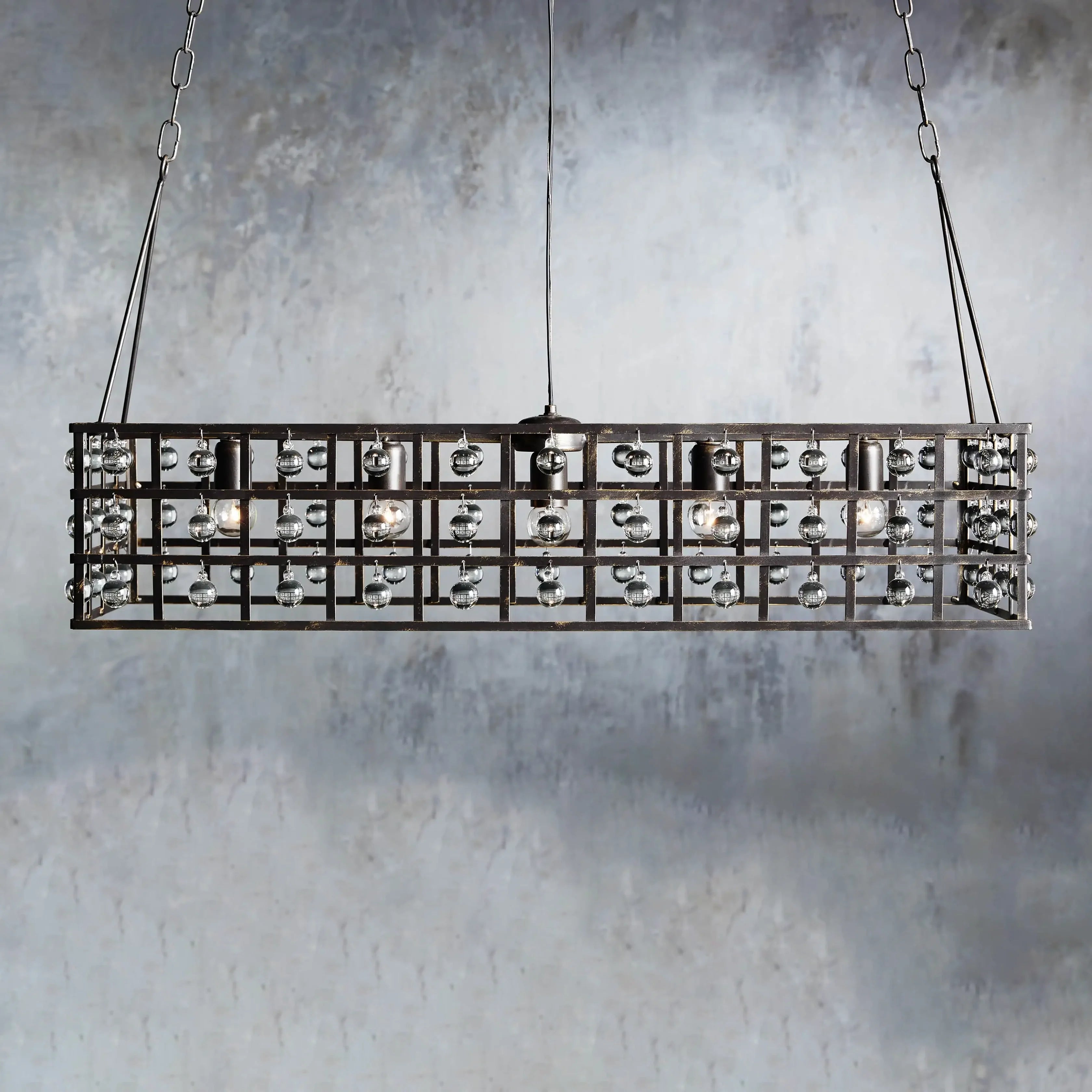 Moder Cage Rectangular Chandelier Chandelier Kevin Studio Inc BRONZE 5 LIGHT 